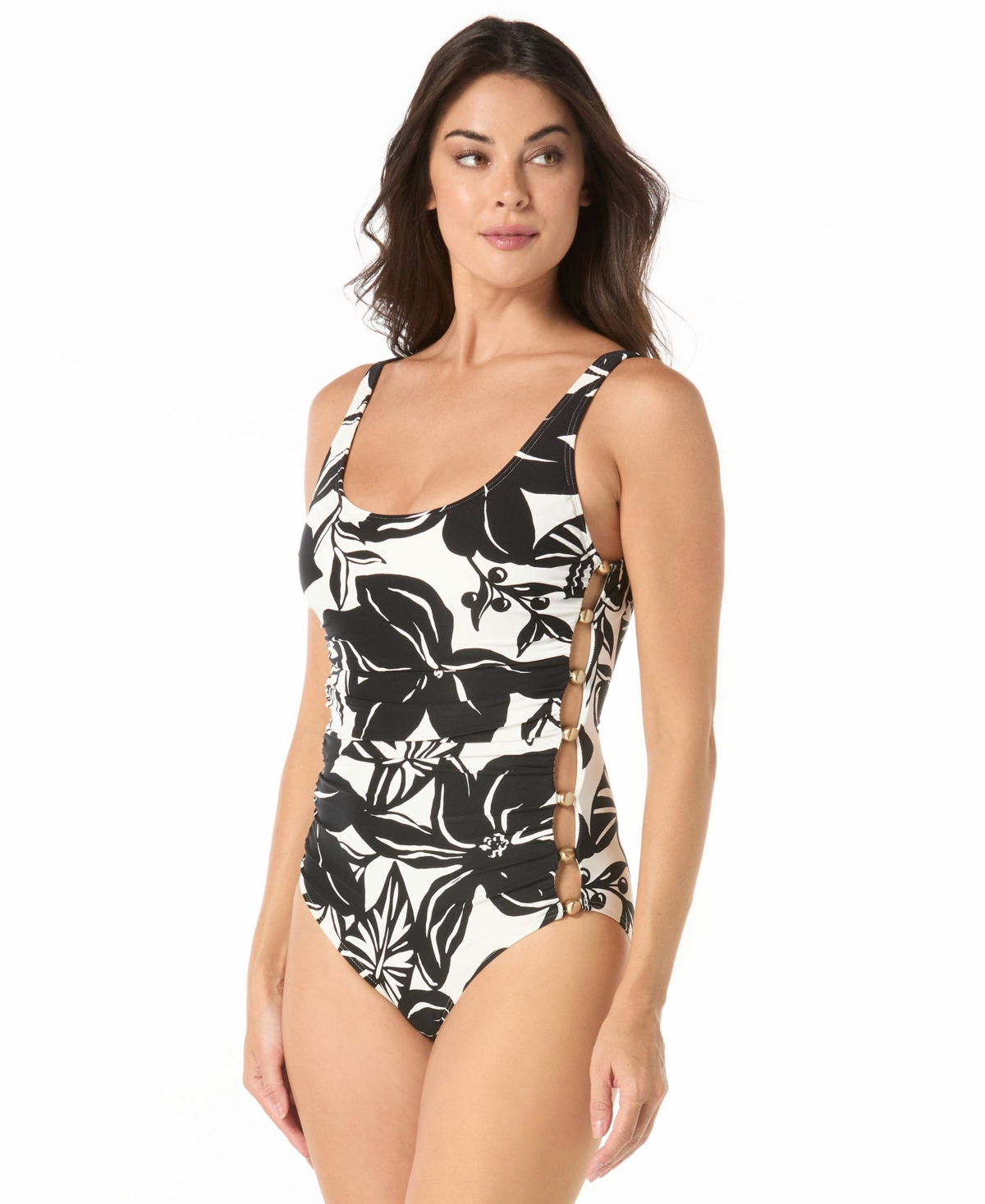 Carmen Marc Valvo Women’s Scoop Neck One-Piece Swimsuit – Black/white Carmen Marc Valvo Women’s Scoop Neck One-Piece Swimsuit – Black/white