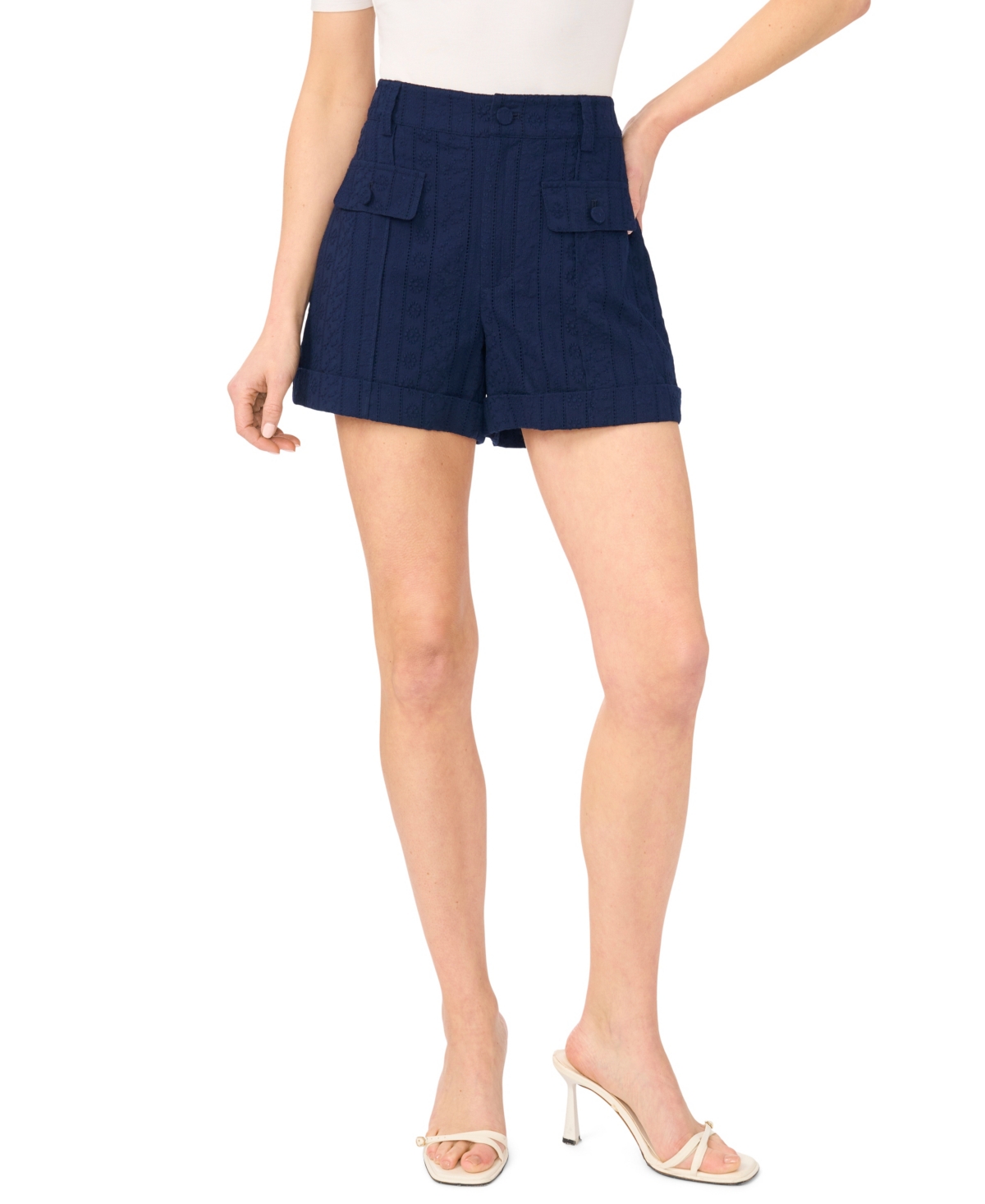 CeCe Women’s High-Rise Cuffed Cotton Shorts – Classic Navy