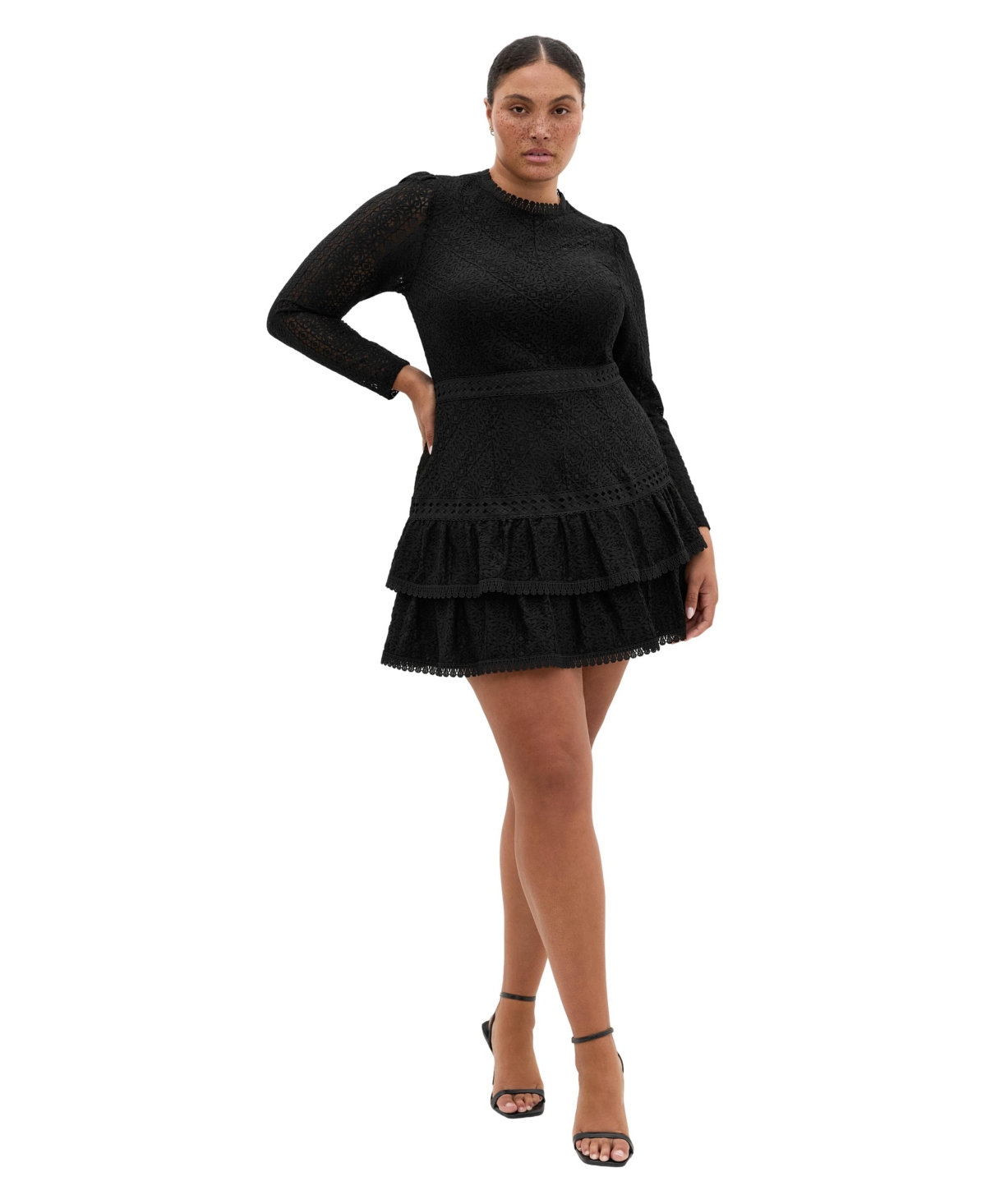 City Chic Plus Size Gabriella Long-Sleeve Lace Tiered Mini Dress – Black/black City Chic Plus Size Gabriella Long-Sleeve Lace Tiered Mini Dress – Black/black
