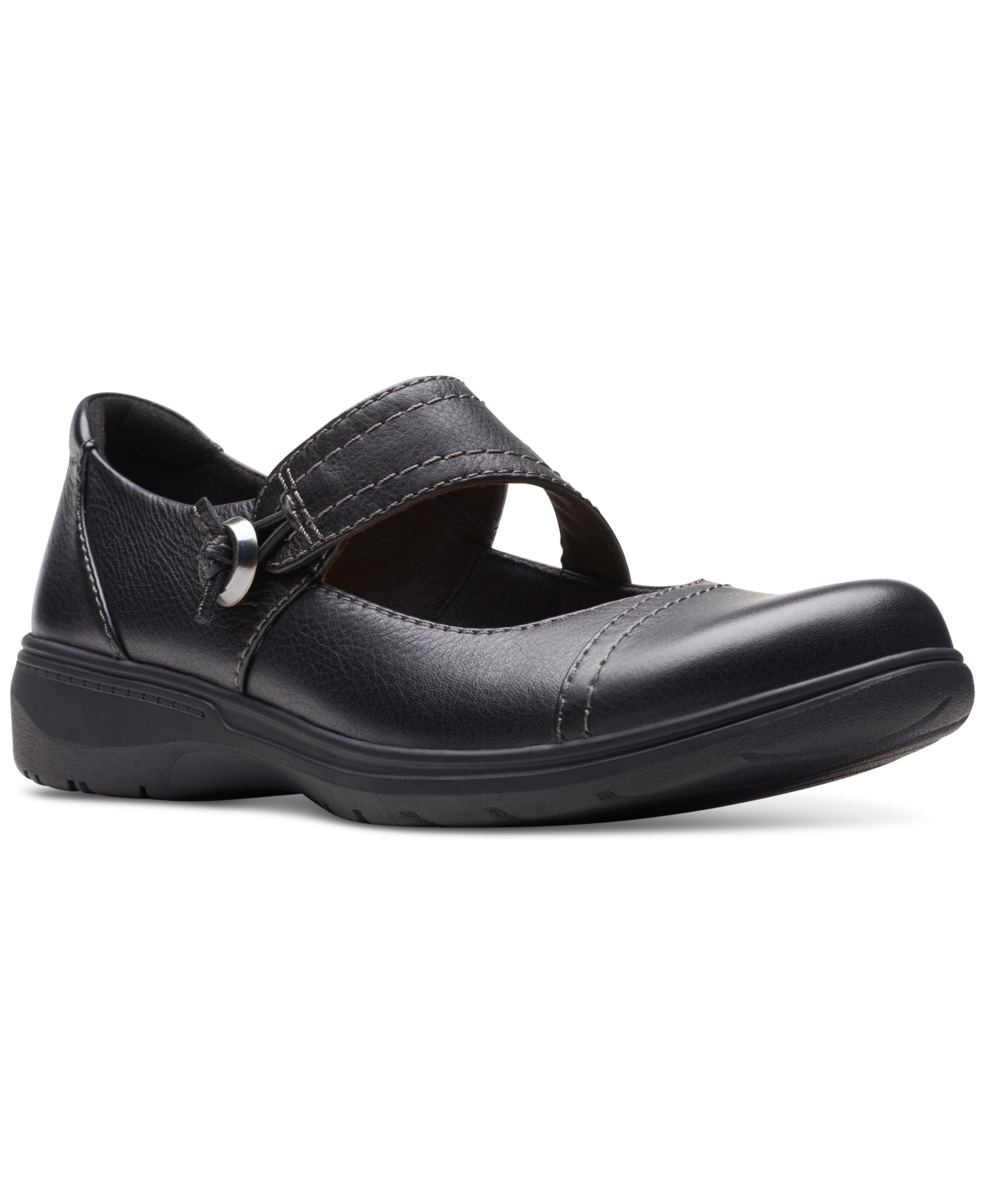 Clarks Women’s Carleigh Jane Top-Stitched Strap Shoes – Black Leat Clarks Women’s Carleigh Jane Top-Stitched Strap Shoes – Black Leat