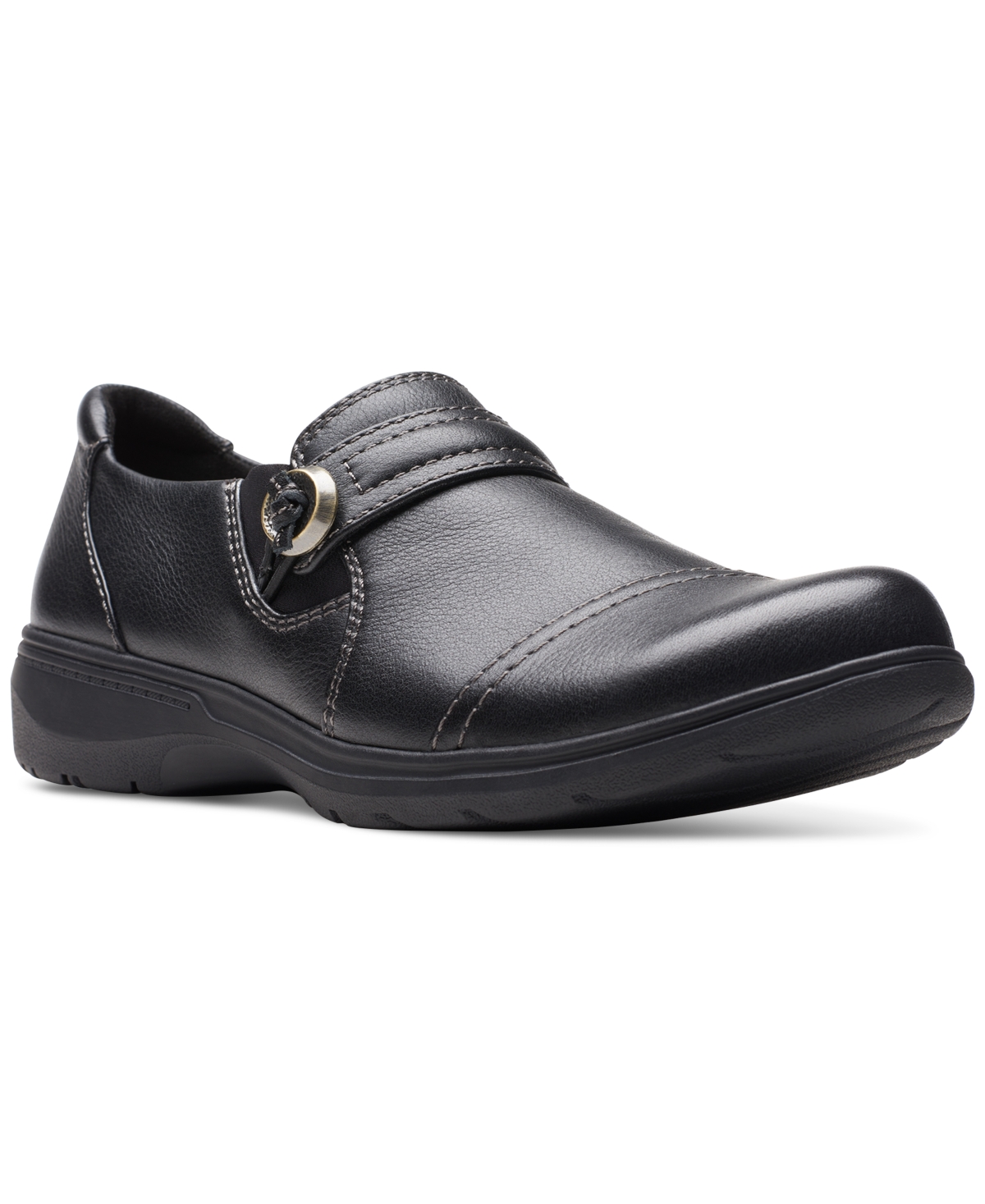 Clarks Women’s Carleigh Pearl Strapped Slip-On Shoes – Black Leat Clarks Women’s Carleigh Pearl Strapped Slip-On Shoes – Black Leat