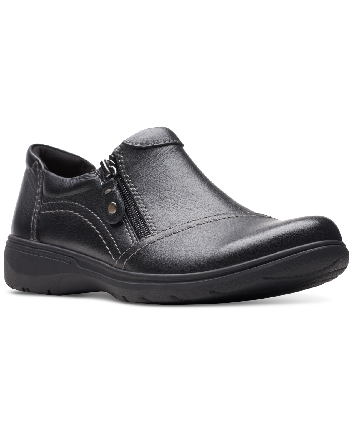 Clarks Women’s Carleigh Ray Round-Toe Side-Zip Shoes – Black Leather Clarks Women’s Carleigh Ray Round-Toe Side-Zip Shoes – Black Leather