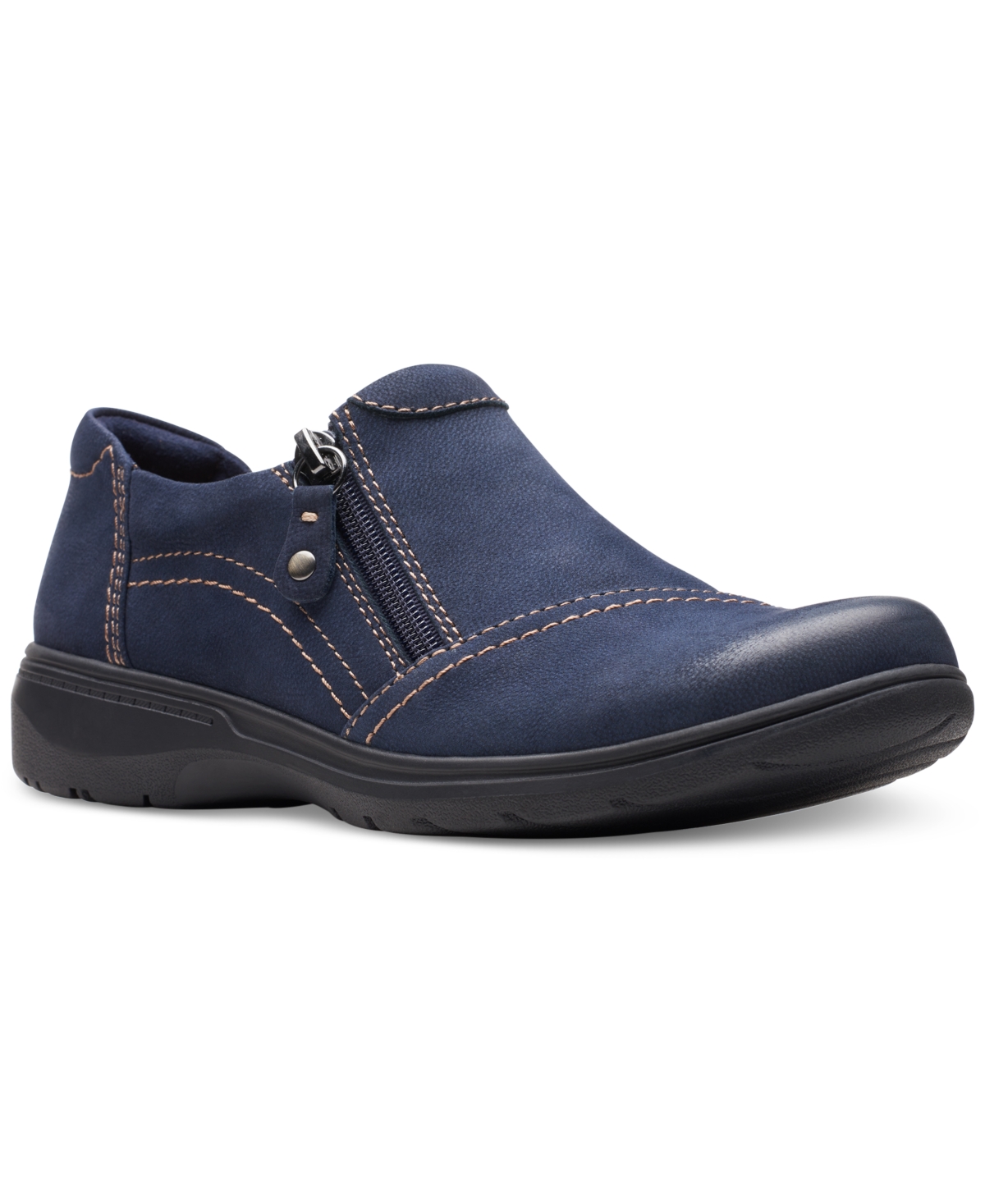 Clarks Women’s Carleigh Ray Round-Toe Side-Zip Shoes – Navy Nubuck