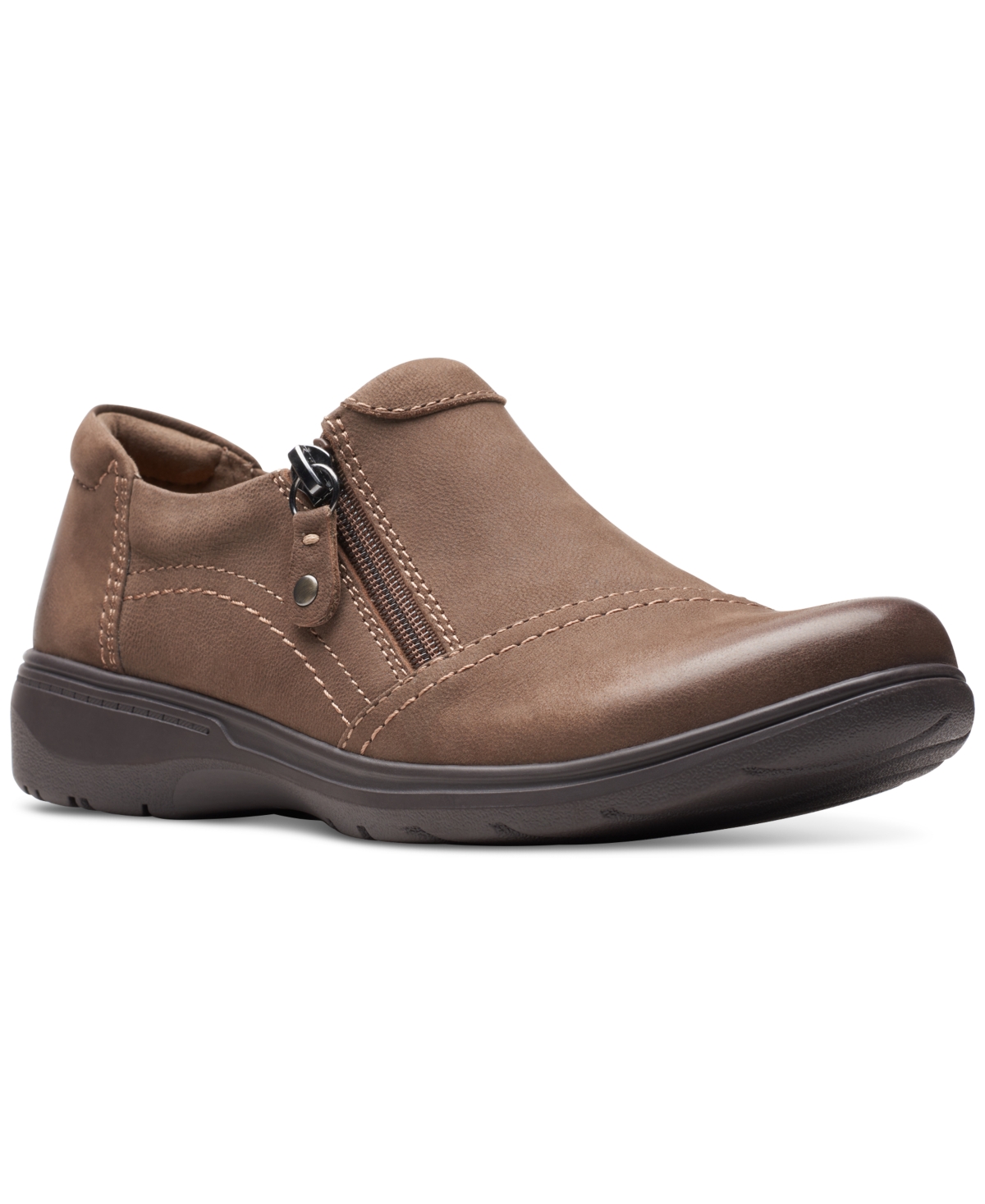 Clarks Women’s Carleigh Ray Round-Toe Side-Zip Shoes – Taupe Nubuck