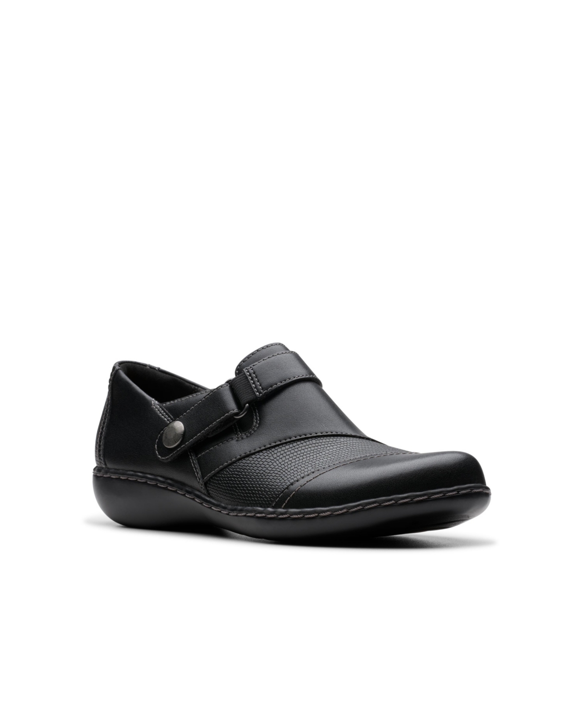 Clarks Women’s Collection Ashland Gem Slip On Shoes – Black Leather
