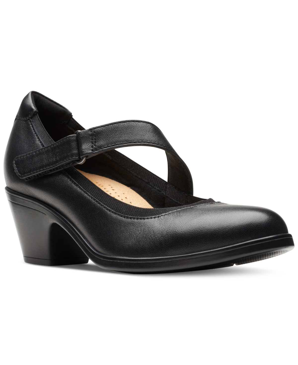 Clarks Women’s Emily Mabel Asymmetric Mary Jane Shoes – Black Leather