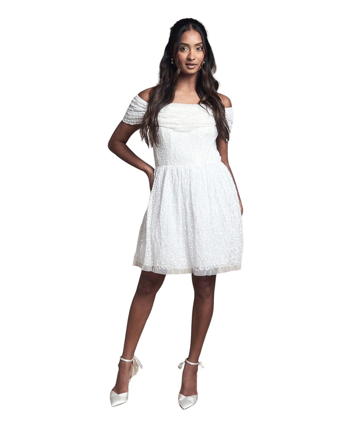 Coast Women’s Bardot Embellished Bridal Mini Dress – Ivory