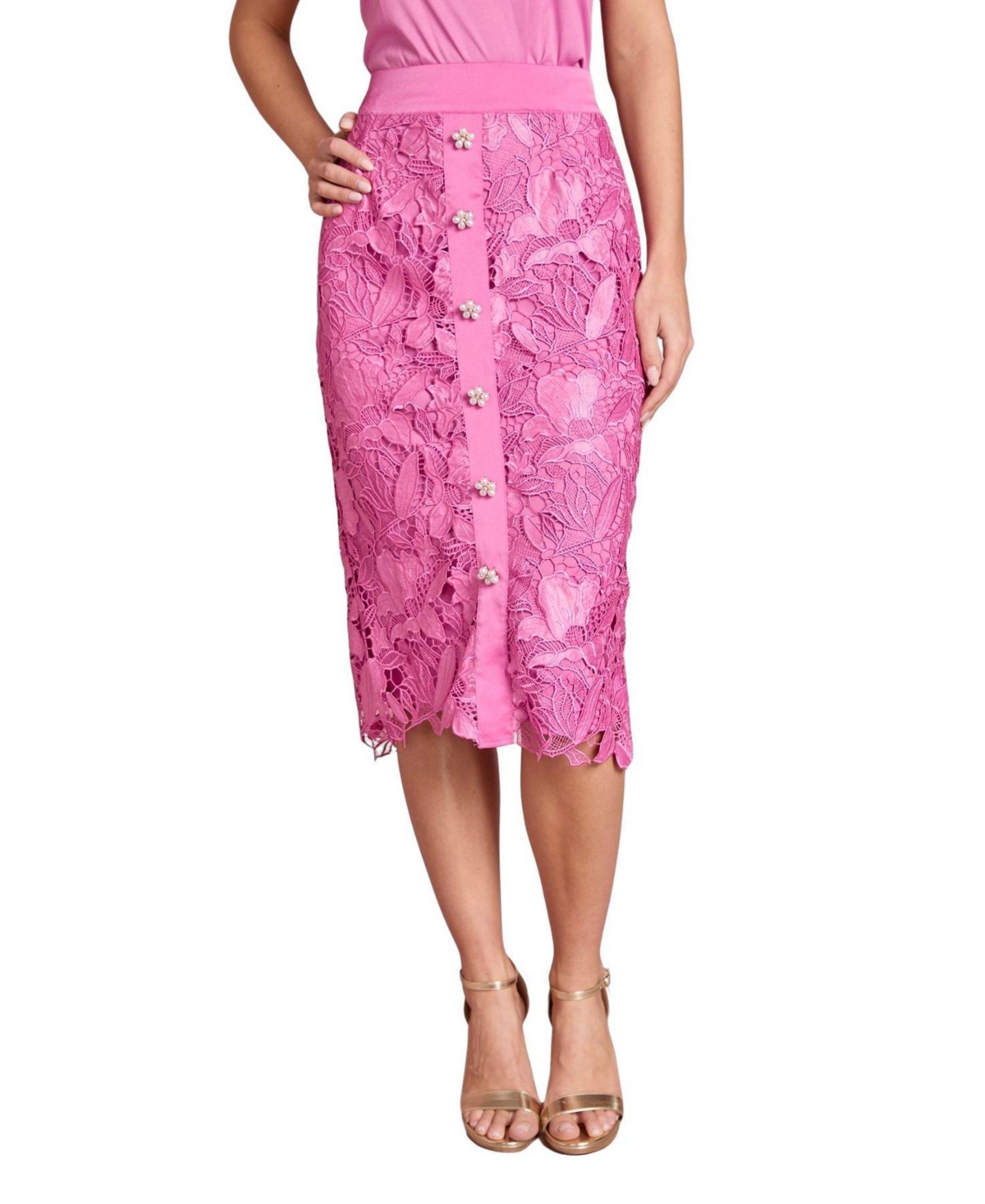 Coast Women’s Lace Embroidered Pencil Skirt – Pink