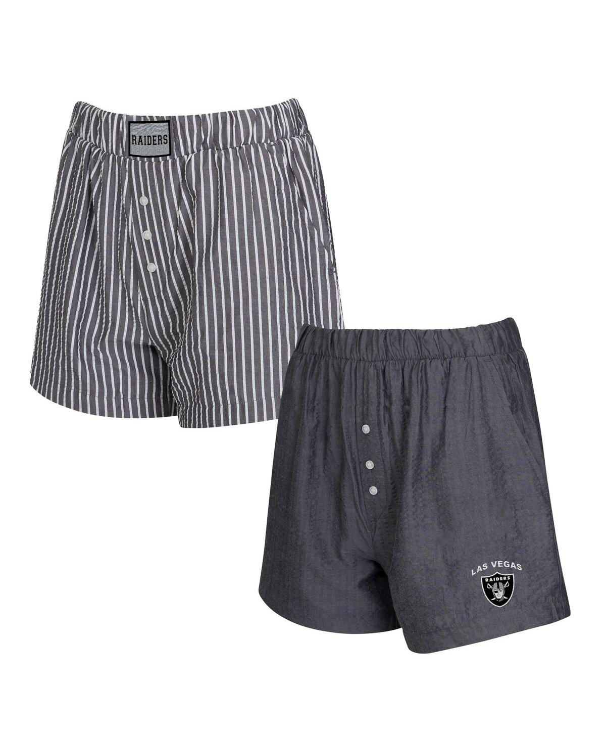 Concepts Sport Women’s 2-Pack Charcoal Las Vegas Raiders Stripes and Solids Boxer Shorts Set – Charcoal Concepts Sport Women’s 2-Pack Charcoal Las Vegas Raiders Stripes and Solids Boxer Shorts Set – Charcoal