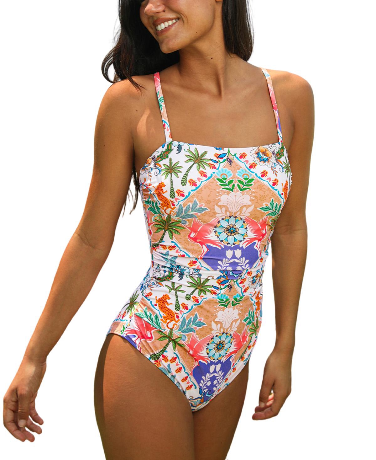 Cupshe Women’s Square Neck Ruched Pull-On Adjustable Strap One-Piece Swimsuit – Open miscellaneous