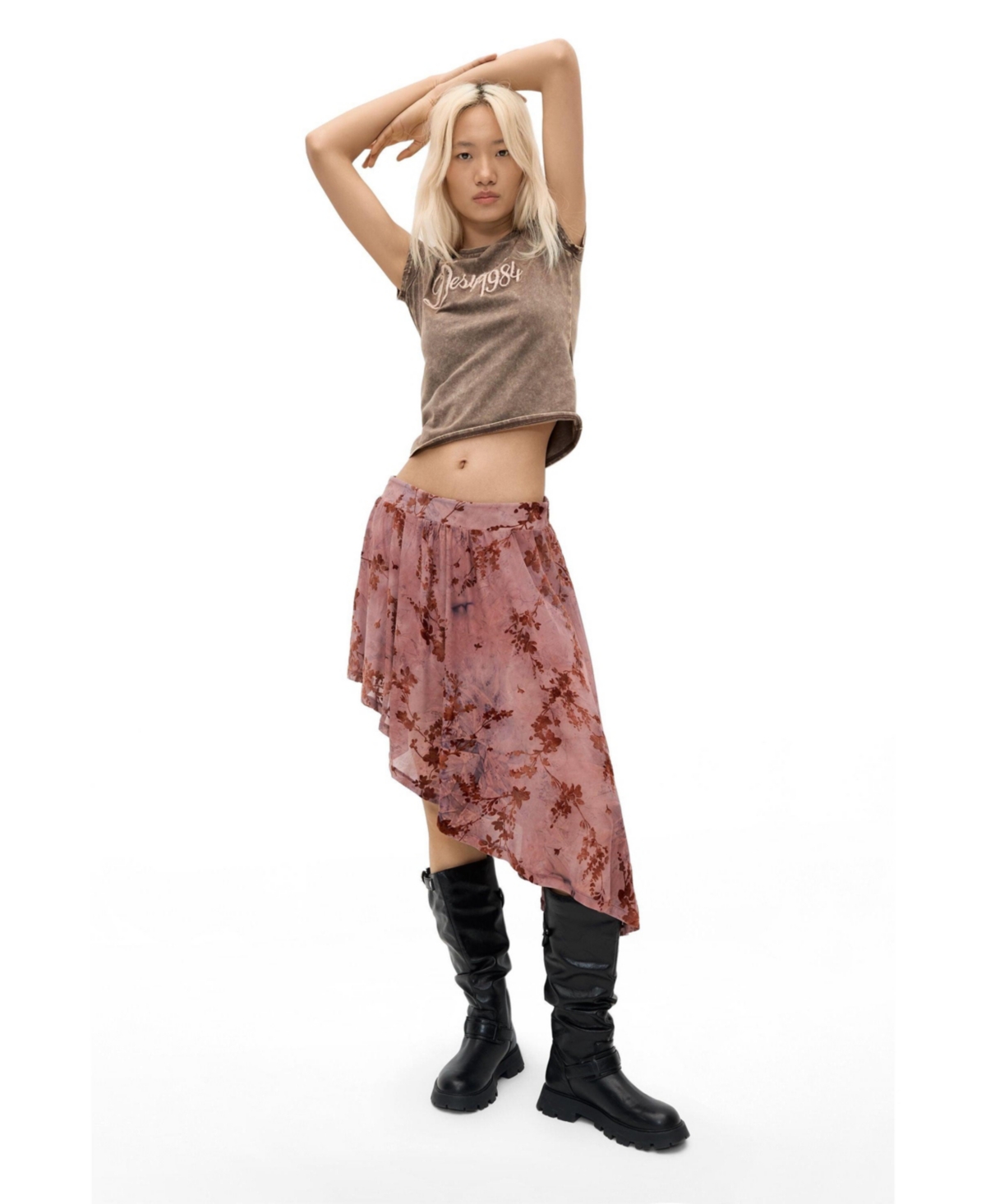 Desigual Women’s Asymmetrical Flocked-Floral Mini Skirt – Pink Desigual Women’s Asymmetrical Flocked-Floral Mini Skirt – Pink