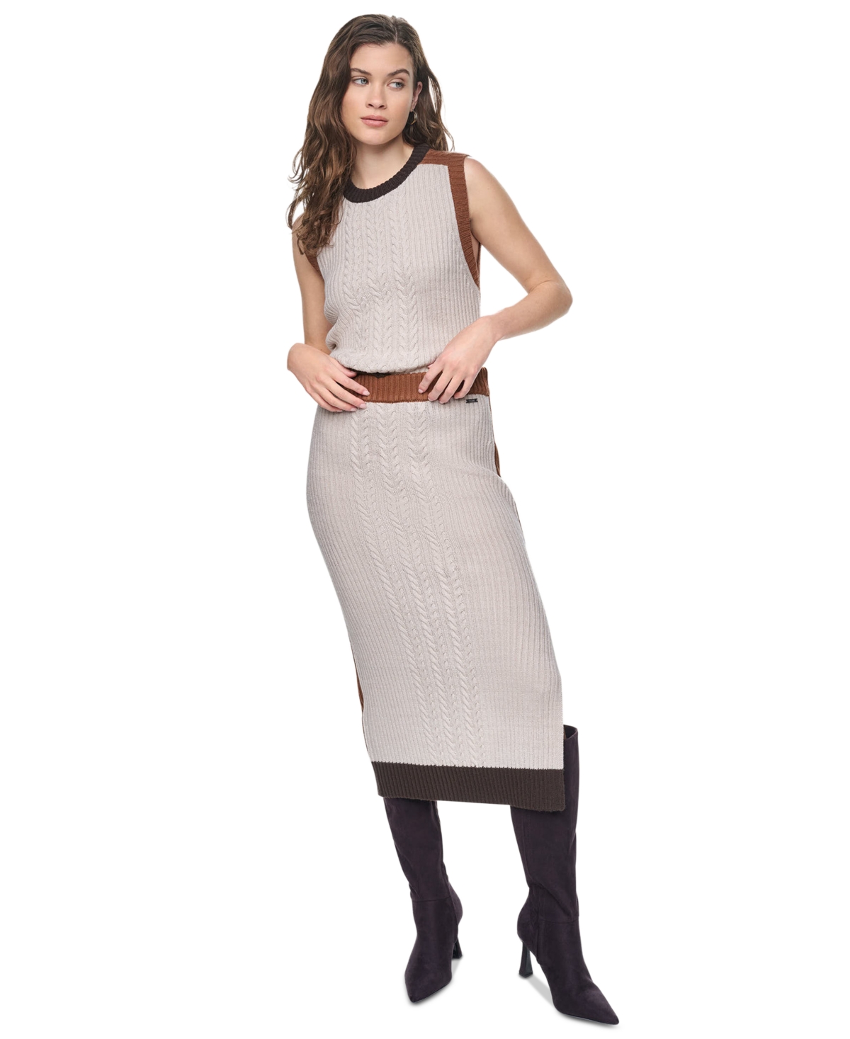 Dkny Jeans Women’s Color Block Ribbed Midi Pencil Skirt – Cortado Heather Comb