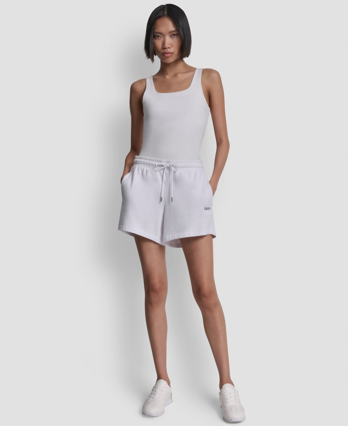 Dkny Sport Women’s Foil Logo Shorts – White/Silver