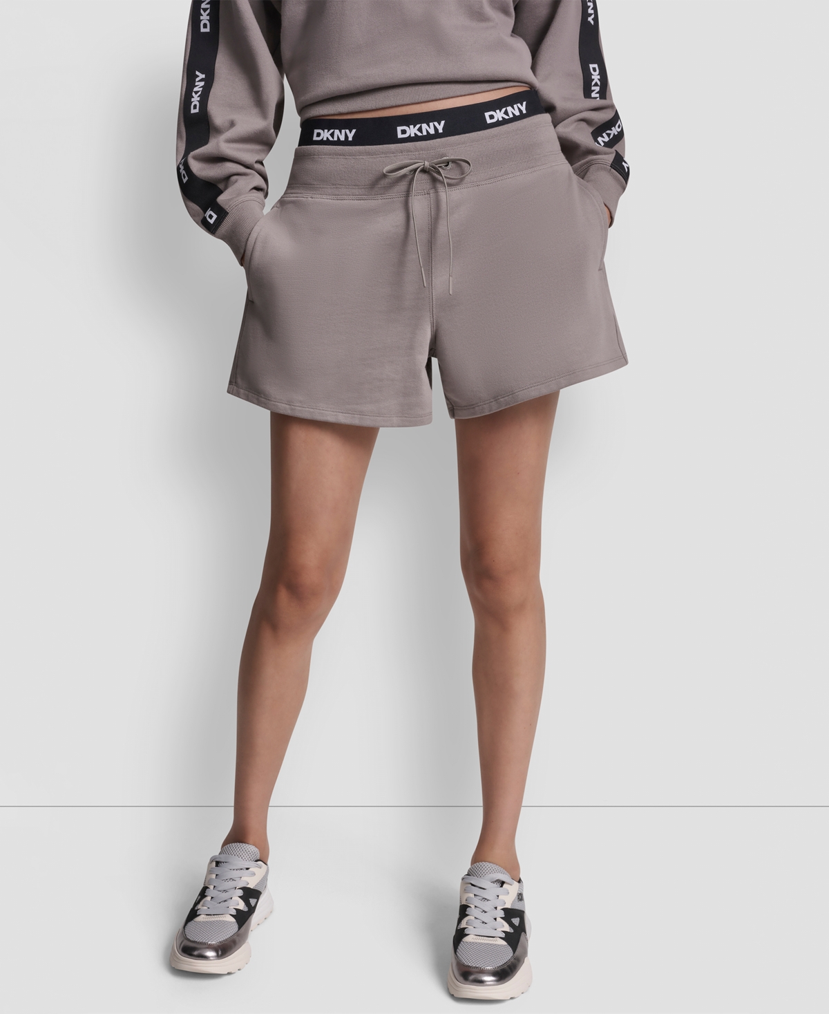 Dkny Sport Women’s High-Rise Logo Elastic Waist Shorts – Mushroom Dkny Sport Women’s High-Rise Logo Elastic Waist Shorts – Mushroom