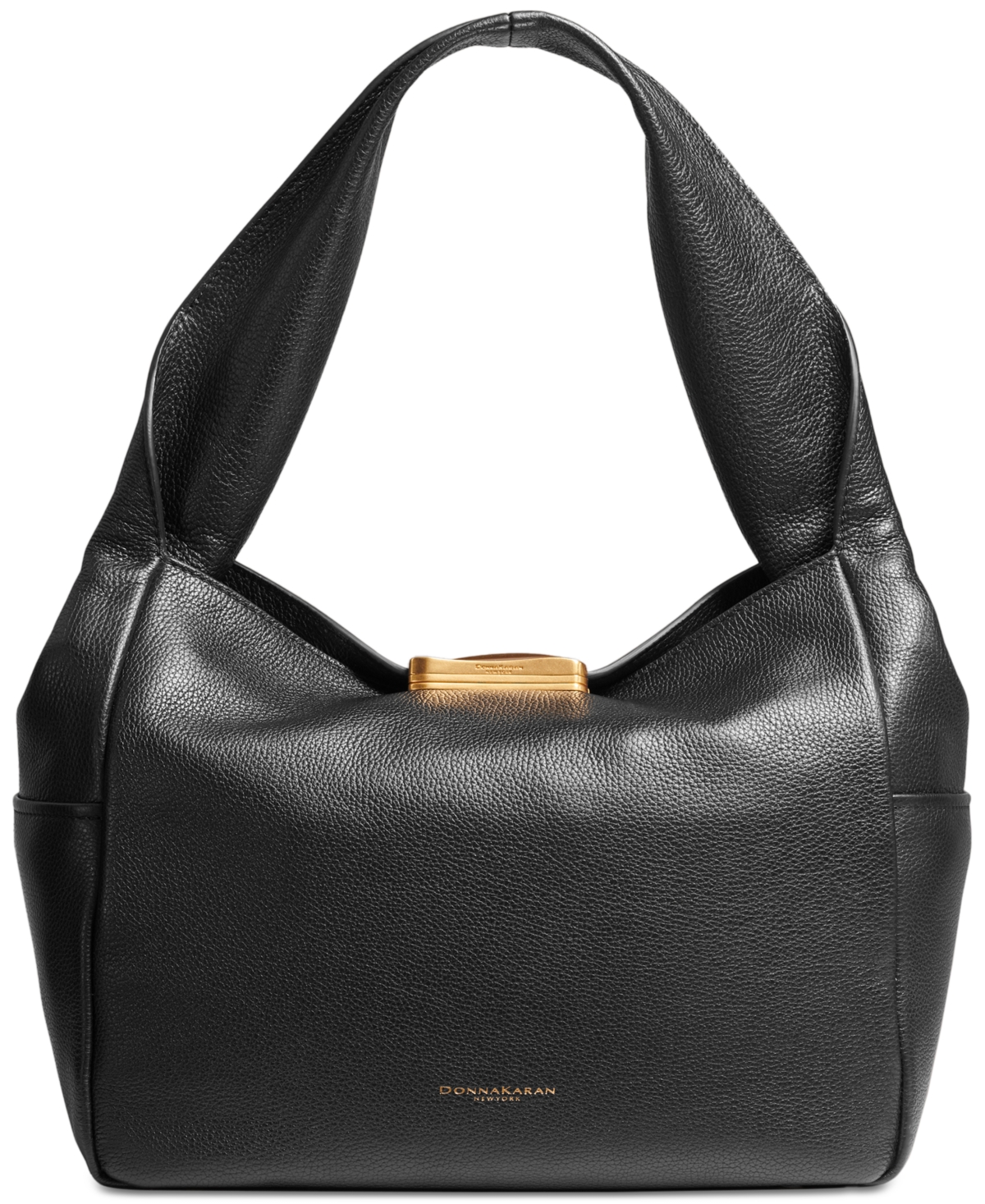 Donna Karan New York Amagansett Soft-Rolled Leather Shoulder with Sculpted Magnet Closure – Black/Gold