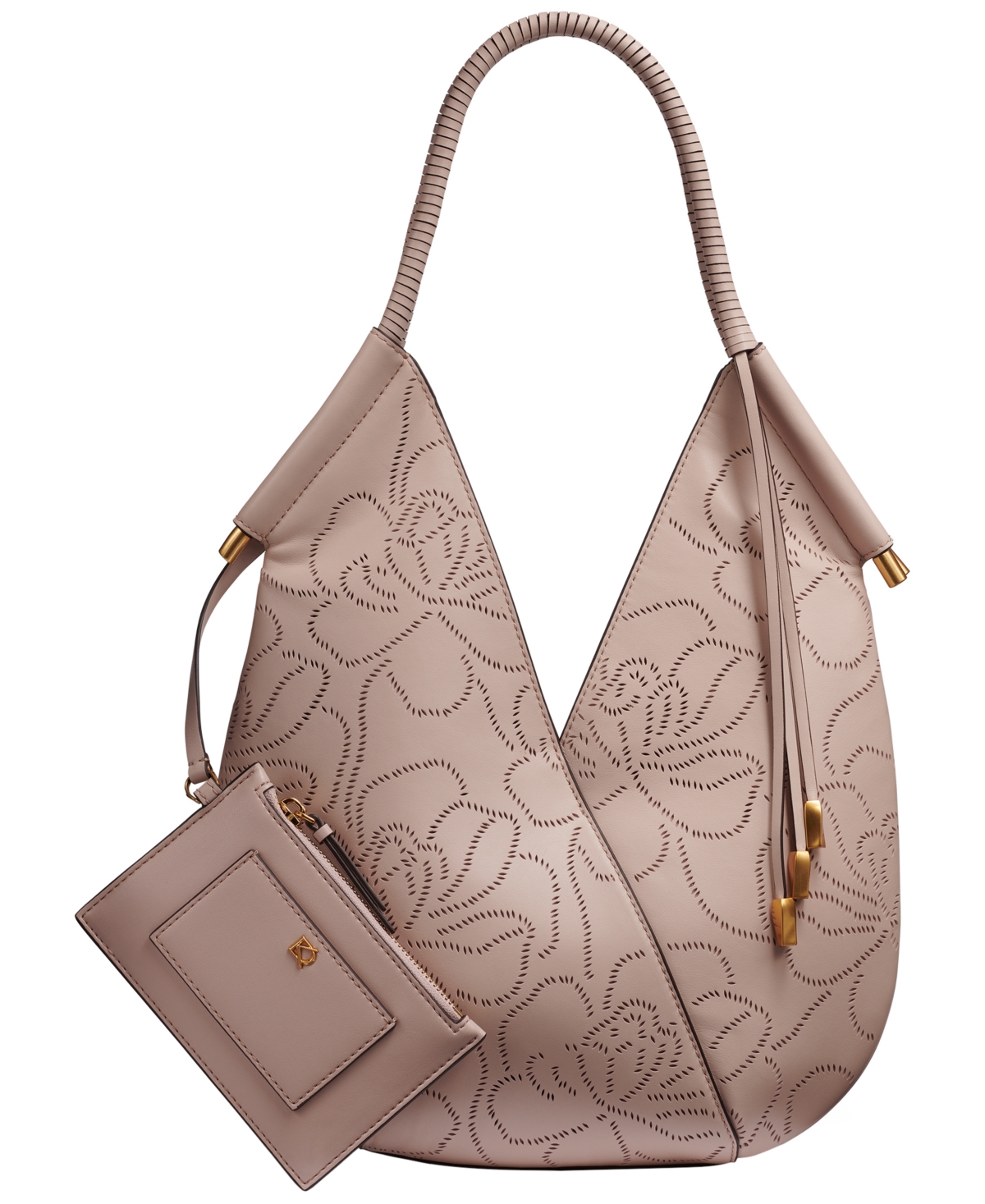 Donna Karan New York Baldwin Floral Perforated Large Shoulder Bag – Snow Petal