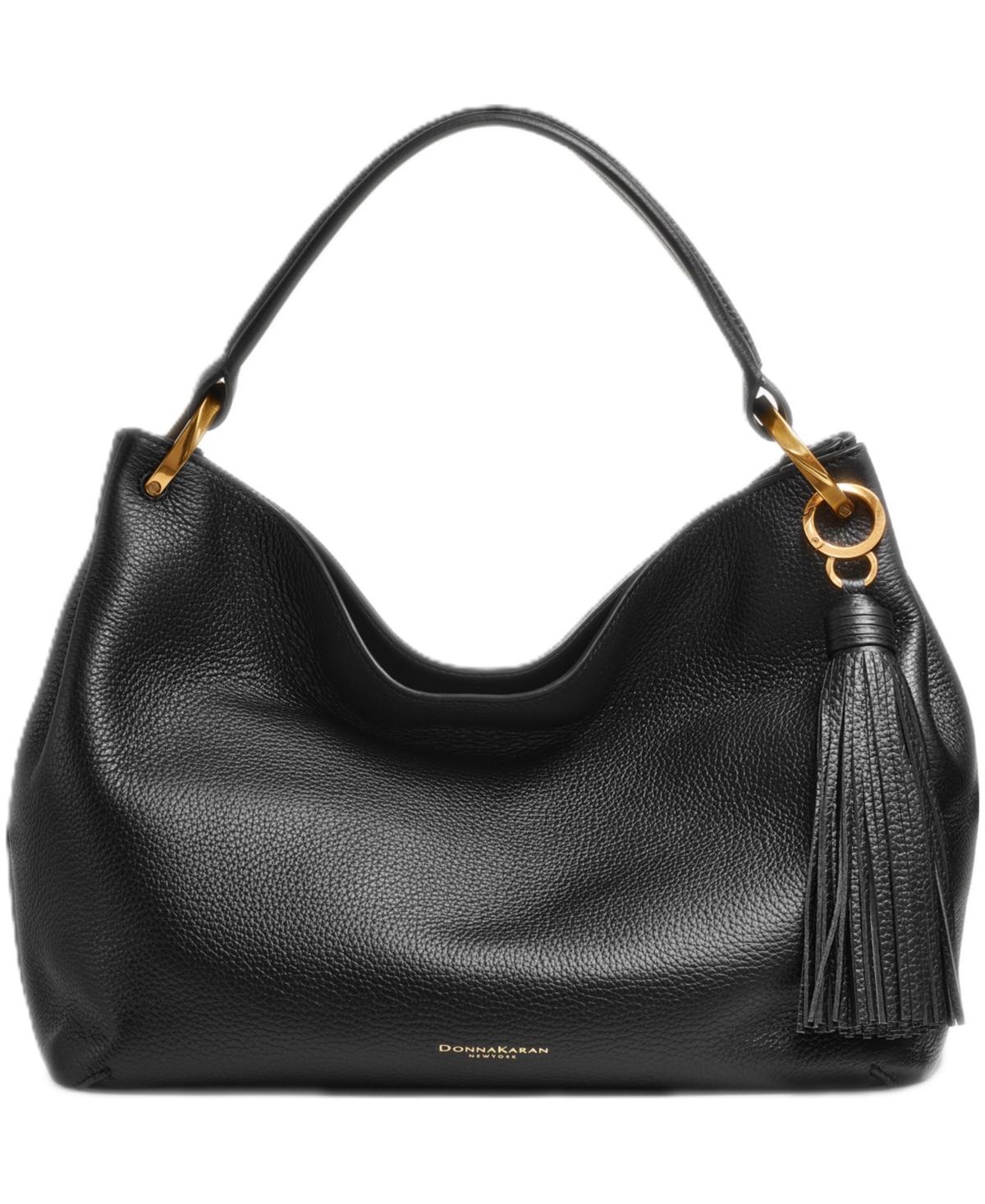 Donna Karan New York Glenwood Leather Shoulder with Tassel Detail – Black/Gold Donna Karan New York Glenwood Leather Shoulder with Tassel Detail – Black/Gold