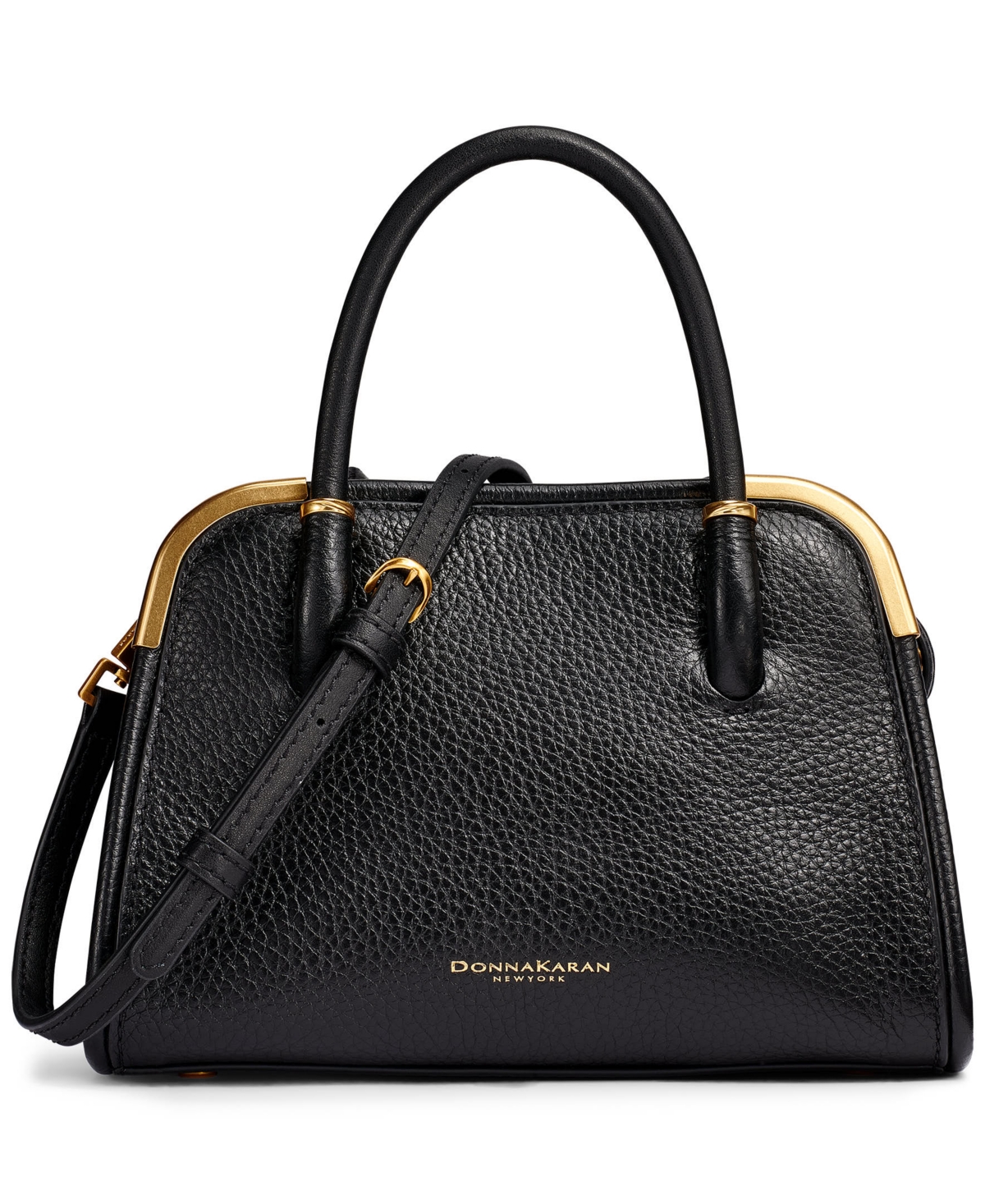 Donna Karan New York Leather Small Crossbody Satchel Handbag – Black/Gold