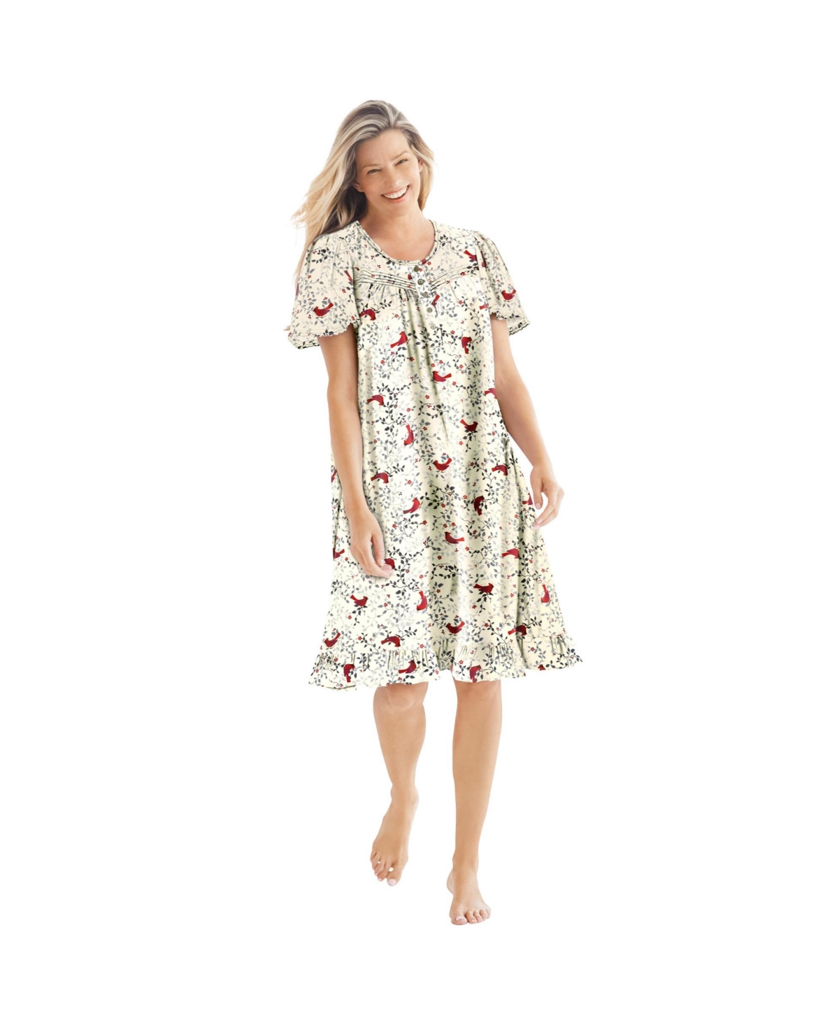Dreams & Co. Women’s Short Floral Print Cotton Gown – Classic red cardinals Dreams & Co. Women’s Short Floral Print Cotton Gown – Classic red cardinals