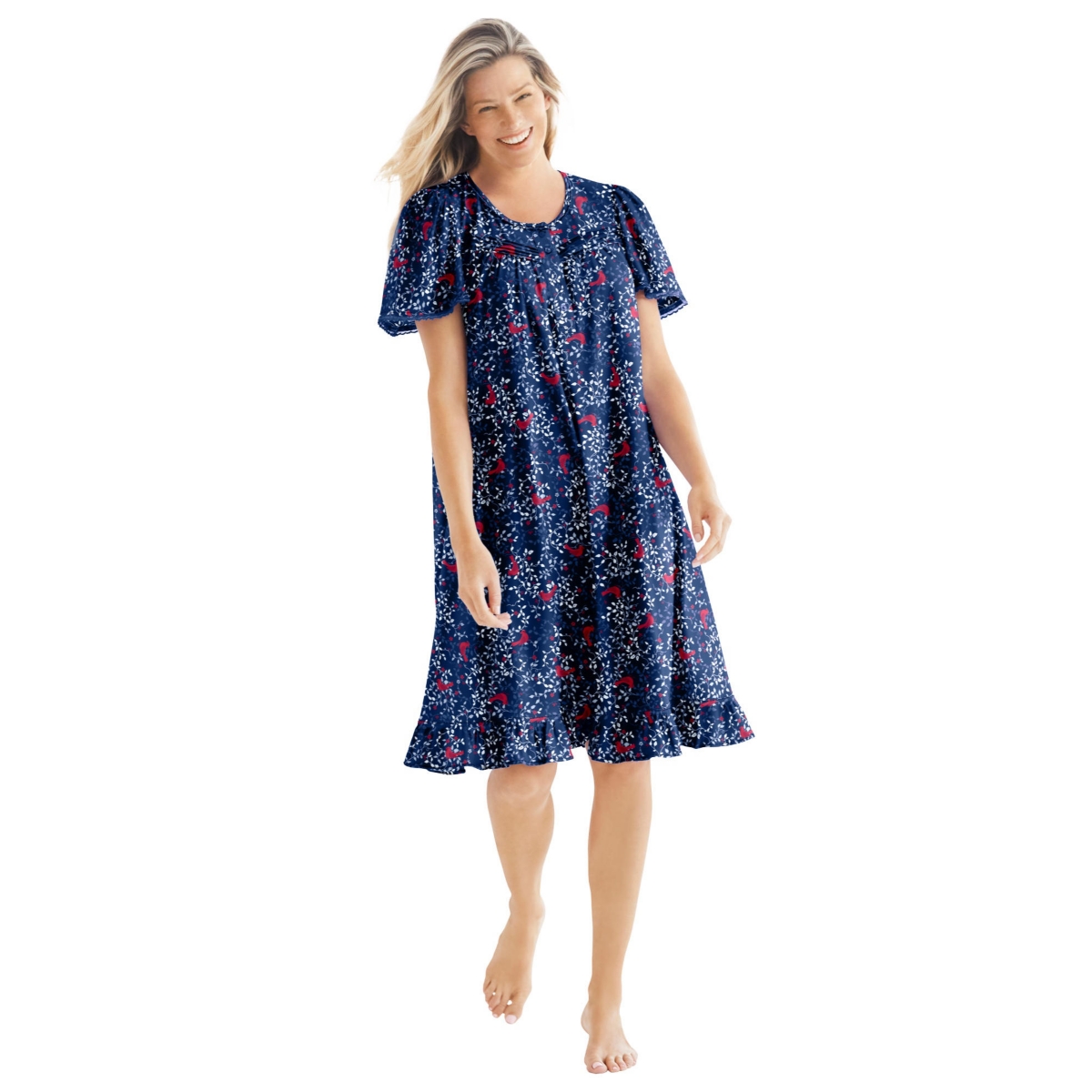Dreams & Co. Women’s Short Floral Print Cotton Gown – Evening blue cardinals Dreams & Co. Women’s Short Floral Print Cotton Gown – Evening blue cardinals