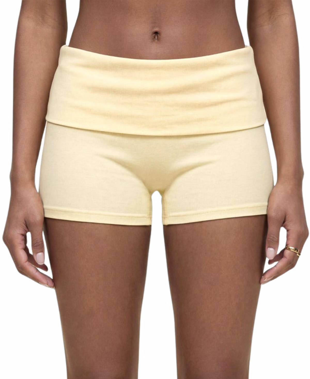 Edikted Women’s Audrea Ribbed Foldover Biker Shorts – Yellow Edikted Women’s Audrea Ribbed Foldover Biker Shorts – Yellow