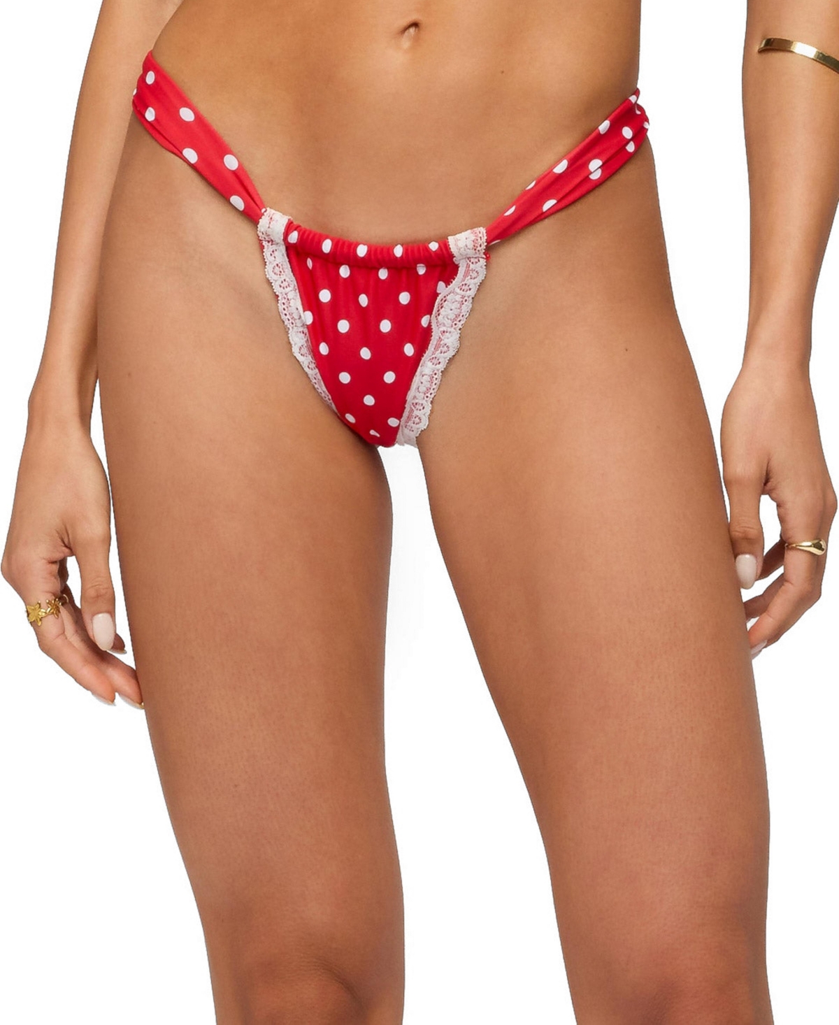 Edikted Women’s Bina Lacey Polka Dot Bikini Bottom – Red-and-white Edikted Women’s Bina Lacey Polka Dot Bikini Bottom – Red-and-white