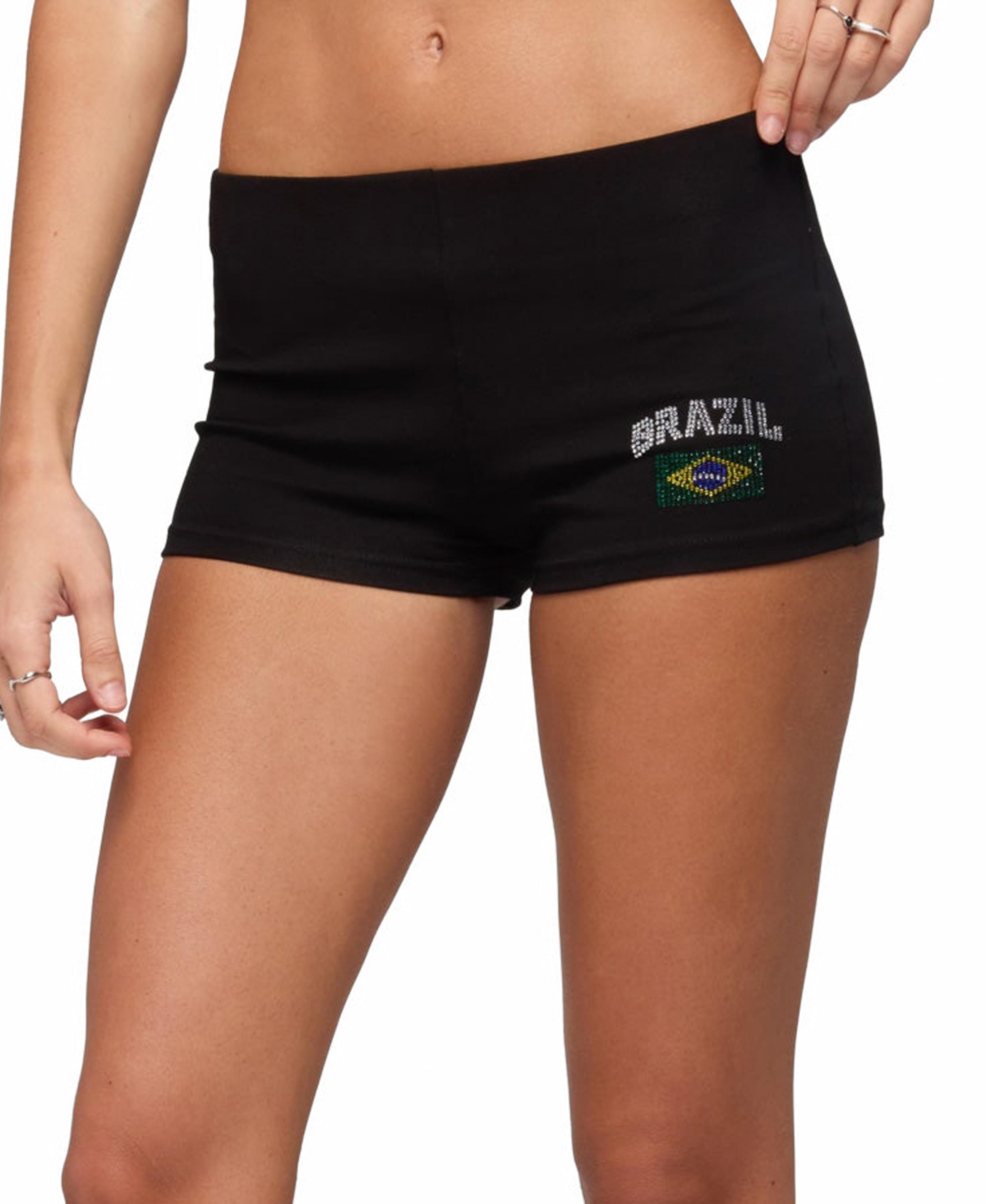 Edikted Women’s Brazil Rhinestone Low Rise Shorts – Black