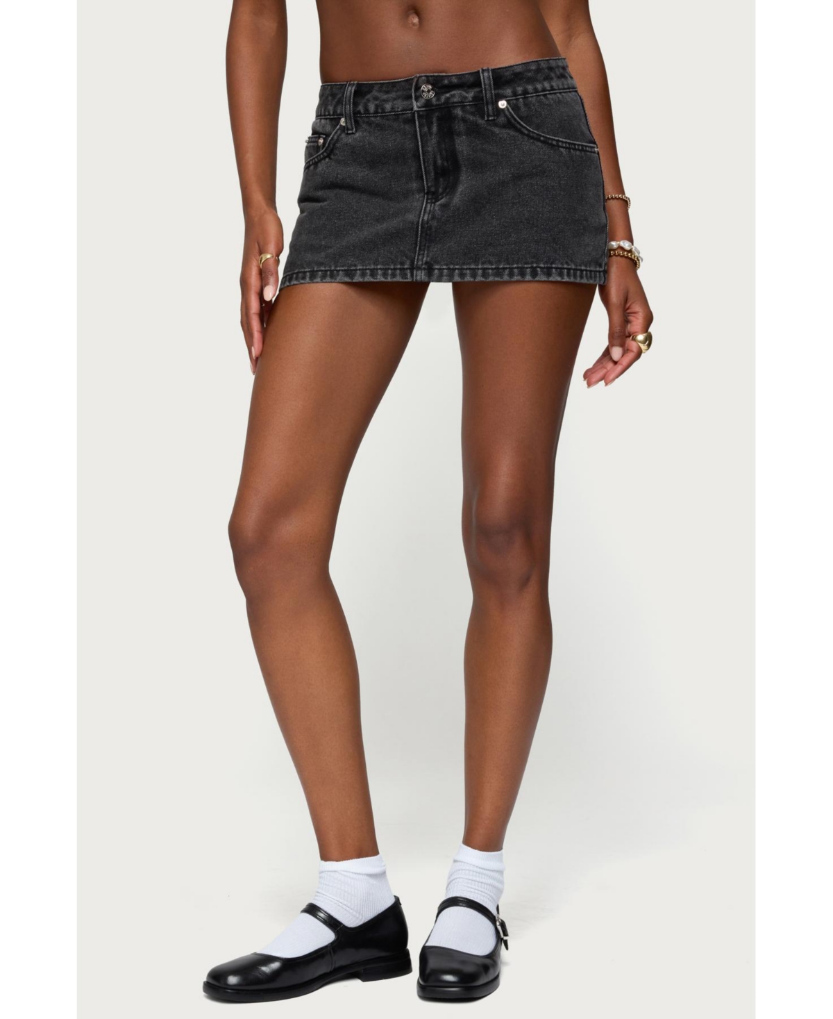 Edikted Women’s Camelia Denim Mini Skort – Black Edikted Women’s Camelia Denim Mini Skort – Black