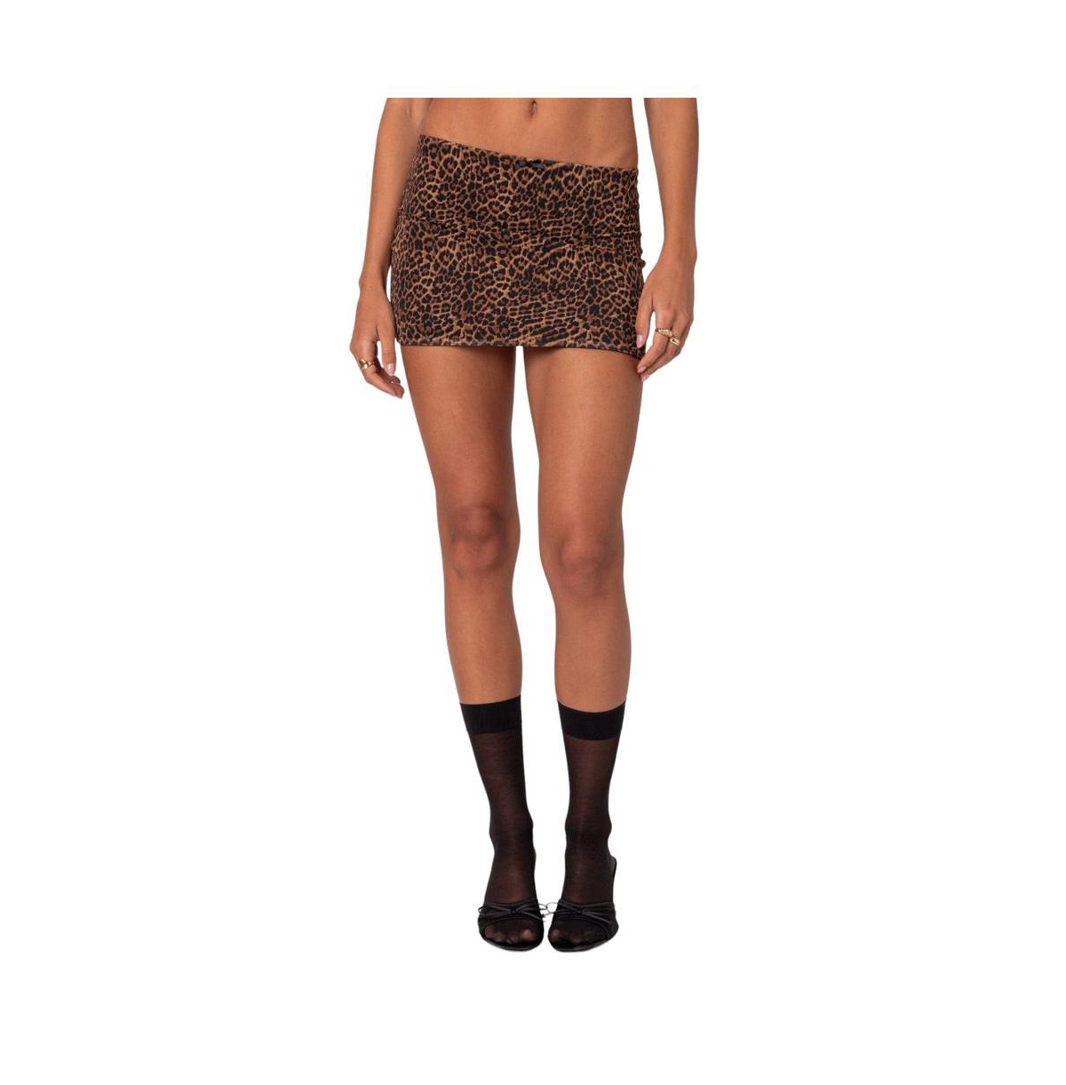 Edikted Women’s Edin Leopard Print Mesh Mini Skirt – Brown