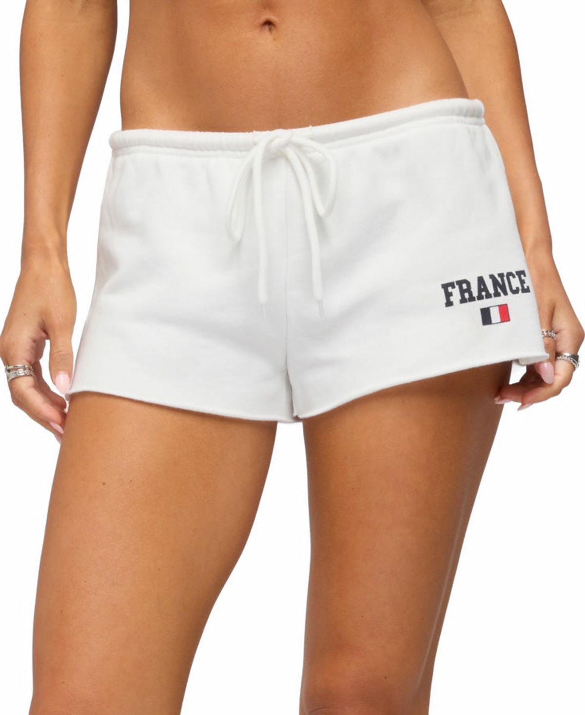 Edikted Women’s France Low Rise Micro Shorts – White Edikted Women’s France Low Rise Micro Shorts – White