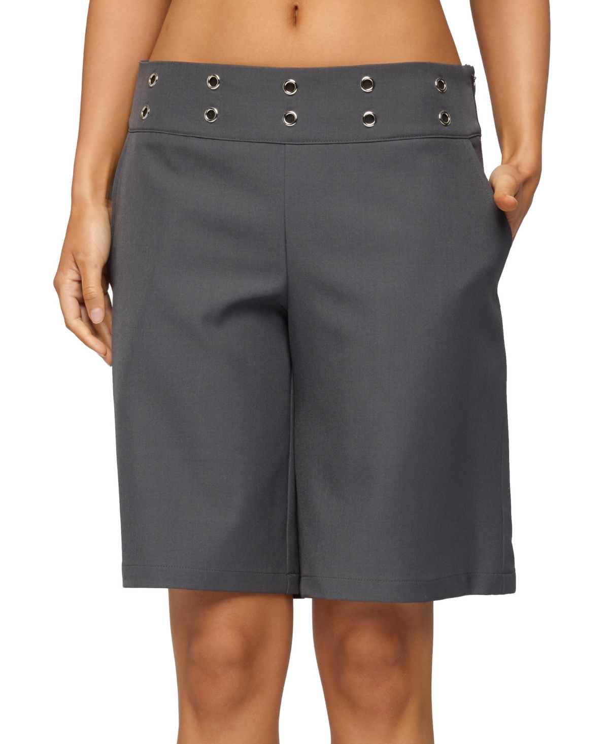 Edikted Women’s Grommet Low Rise Bermuda Shorts – Dark-gray Edikted Women’s Grommet Low Rise Bermuda Shorts – Dark-gray