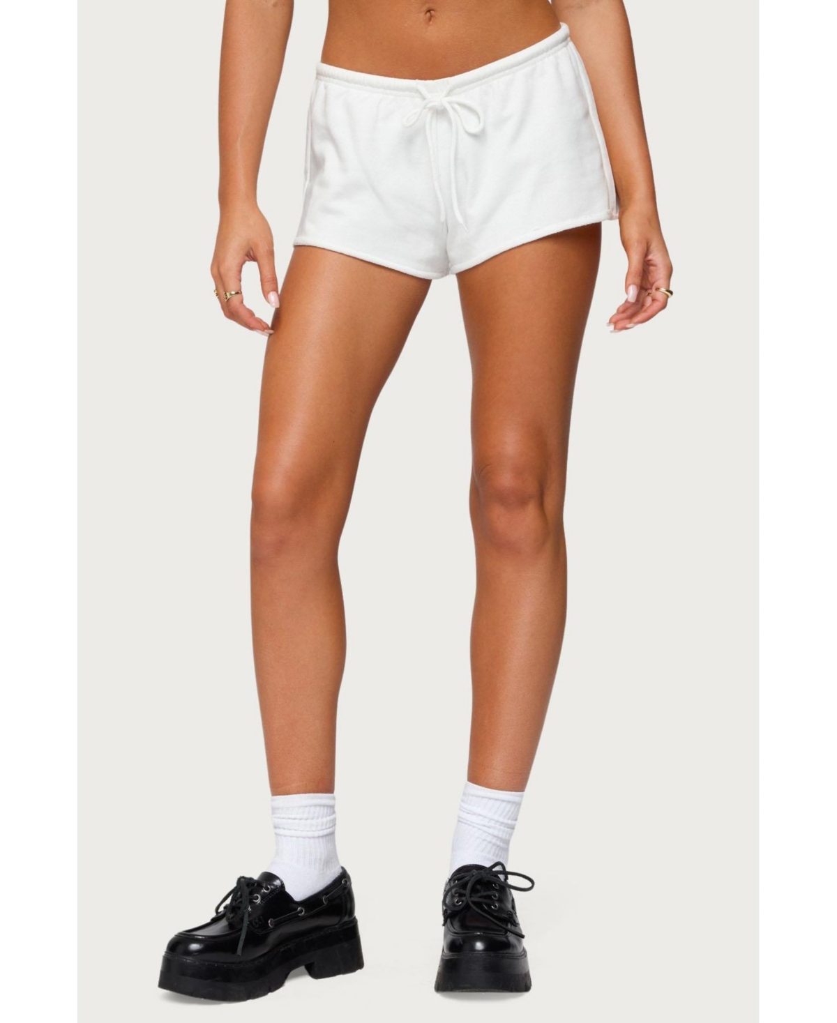 Edikted Womens Leeroy French Terry Shorts – White