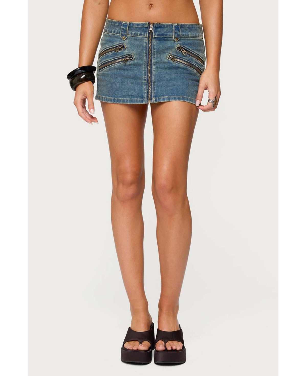 Edikted Women’s Ronan Zip Up Denim Mini Skort – Blue-washed