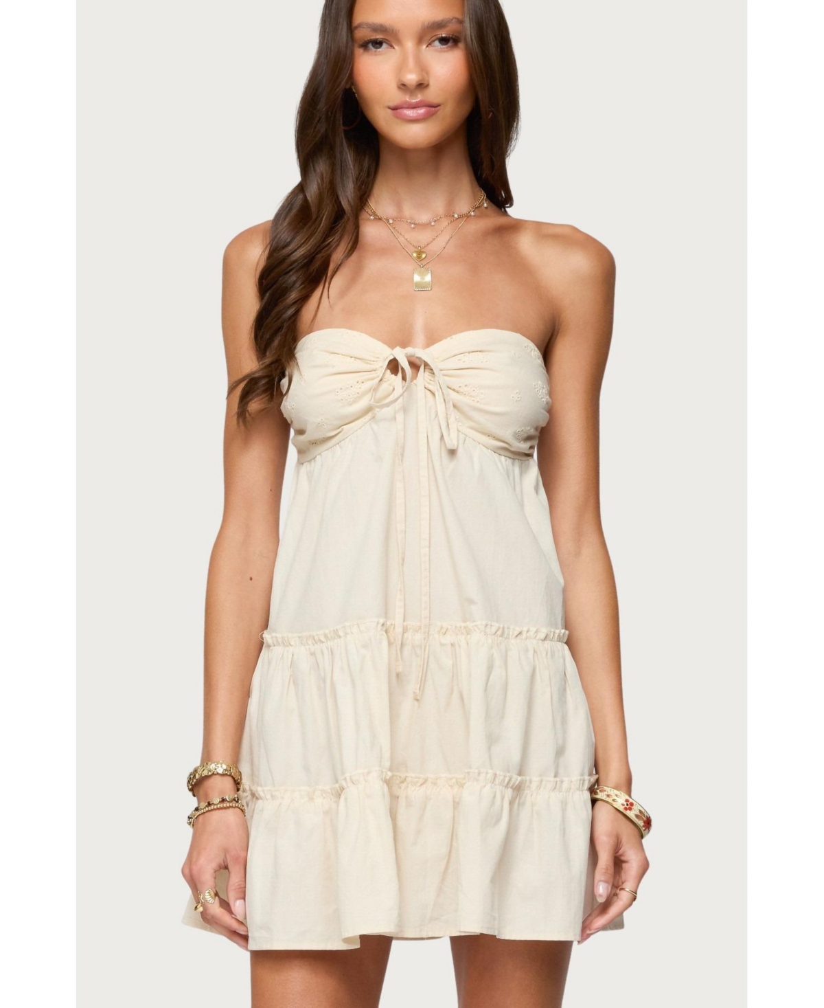 Edikted Womens Safie Strapless Tiered Mini Dress – Cream