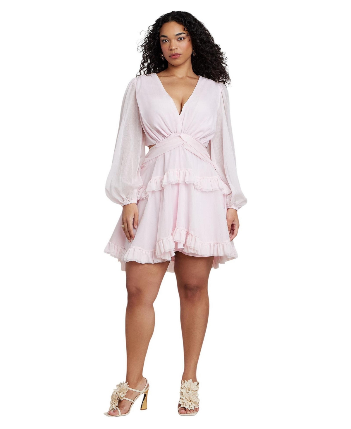 Eloquii Plus Size x PatBO Puff-Sleeve Ruffle Mini Dress – Cradle pink