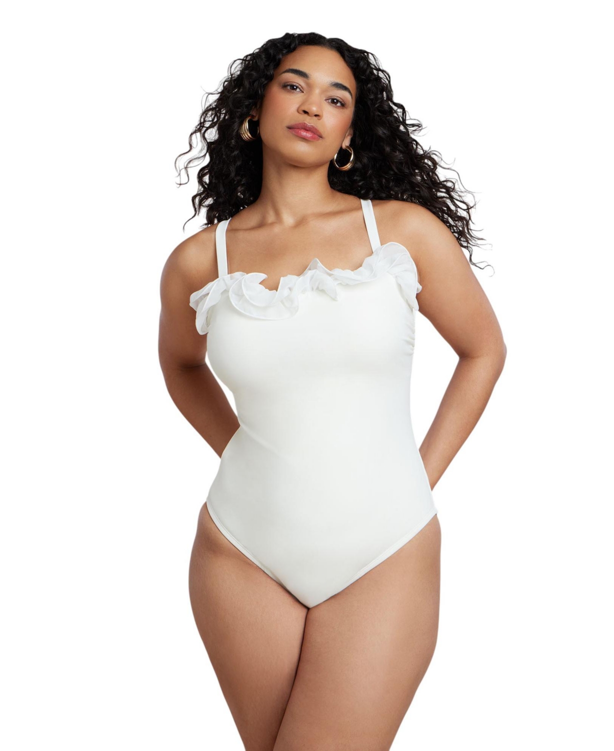 Eloquii Women’s Ruffle Detail One Piece Swimsuit – Coconut milk Eloquii Women’s Ruffle Detail One Piece Swimsuit – Coconut milk