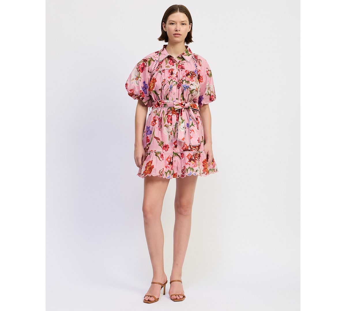 En Saison Women’s Short-Sleeve Collared Mini Dress – Pink Red Olive