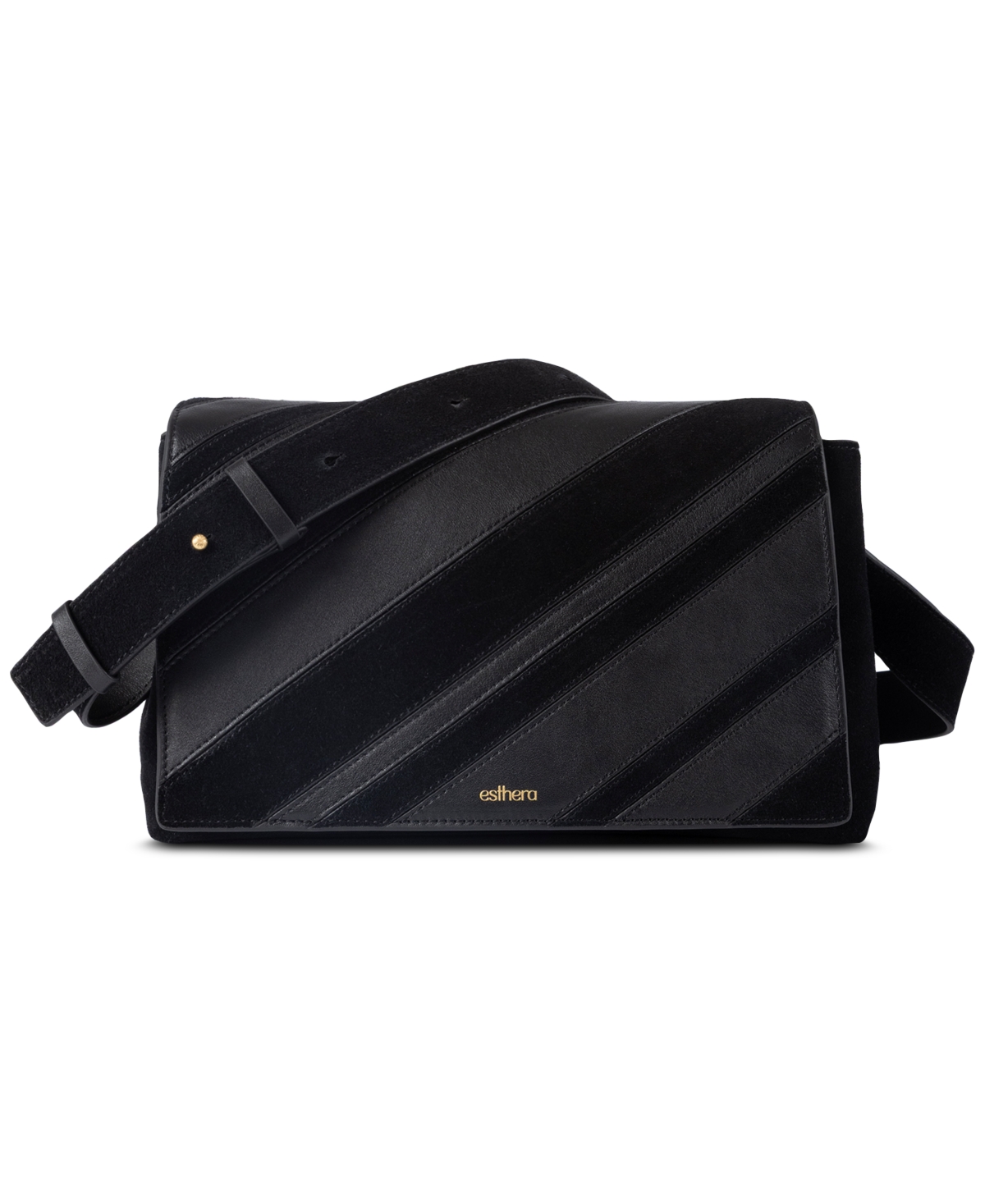 Esthera 11AM Leather and Suede Adjustable Strap Small Crossbody Handbag – Black Esthera 11AM Leather and Suede Adjustable Strap Small Crossbody Handbag – Black