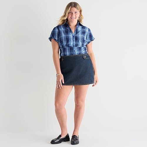 Forever 21 Womens Juniors Plus Mini Denim Skirt, 1x, Blue