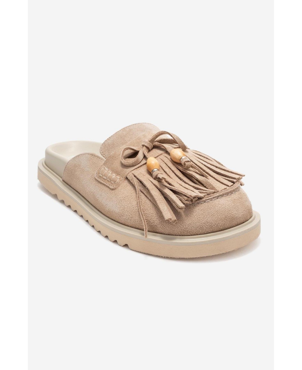 Forever & Always Shoes Women’s Carol Tassel Leather Mule – Beige suede leather Forever & Always Shoes Women’s Carol Tassel Leather Mule – Beige suede leather