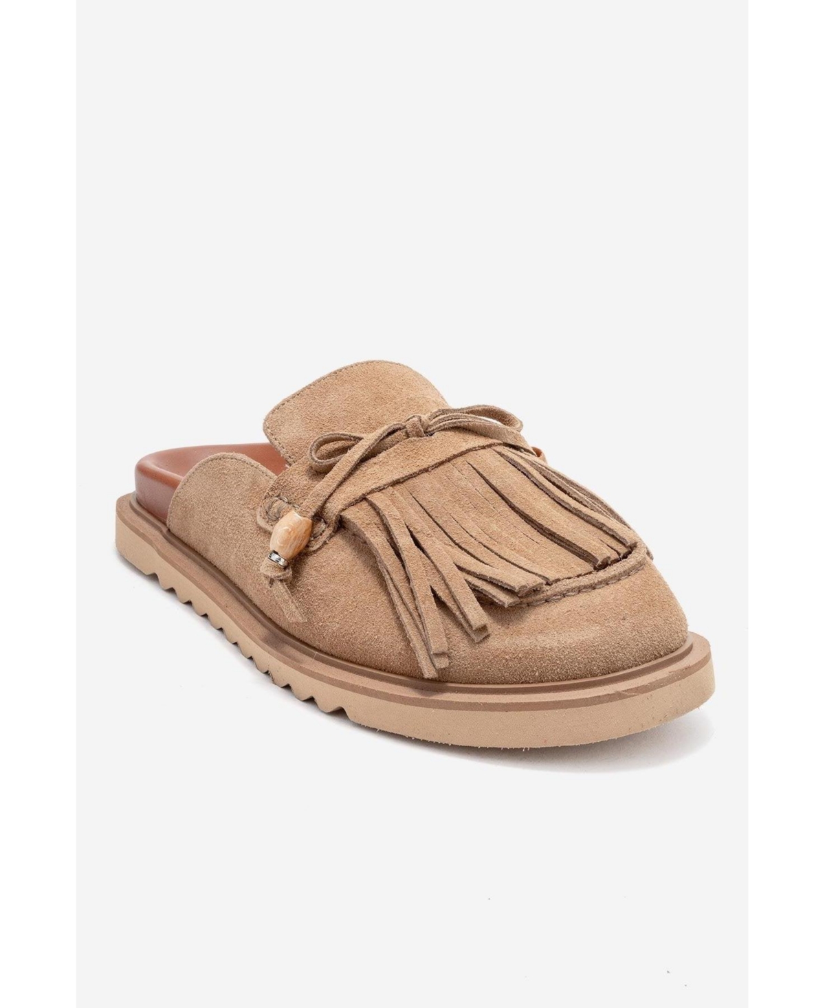 Forever & Always Shoes Women’s Carol Tassel Leather Mule – Cognac suede leather