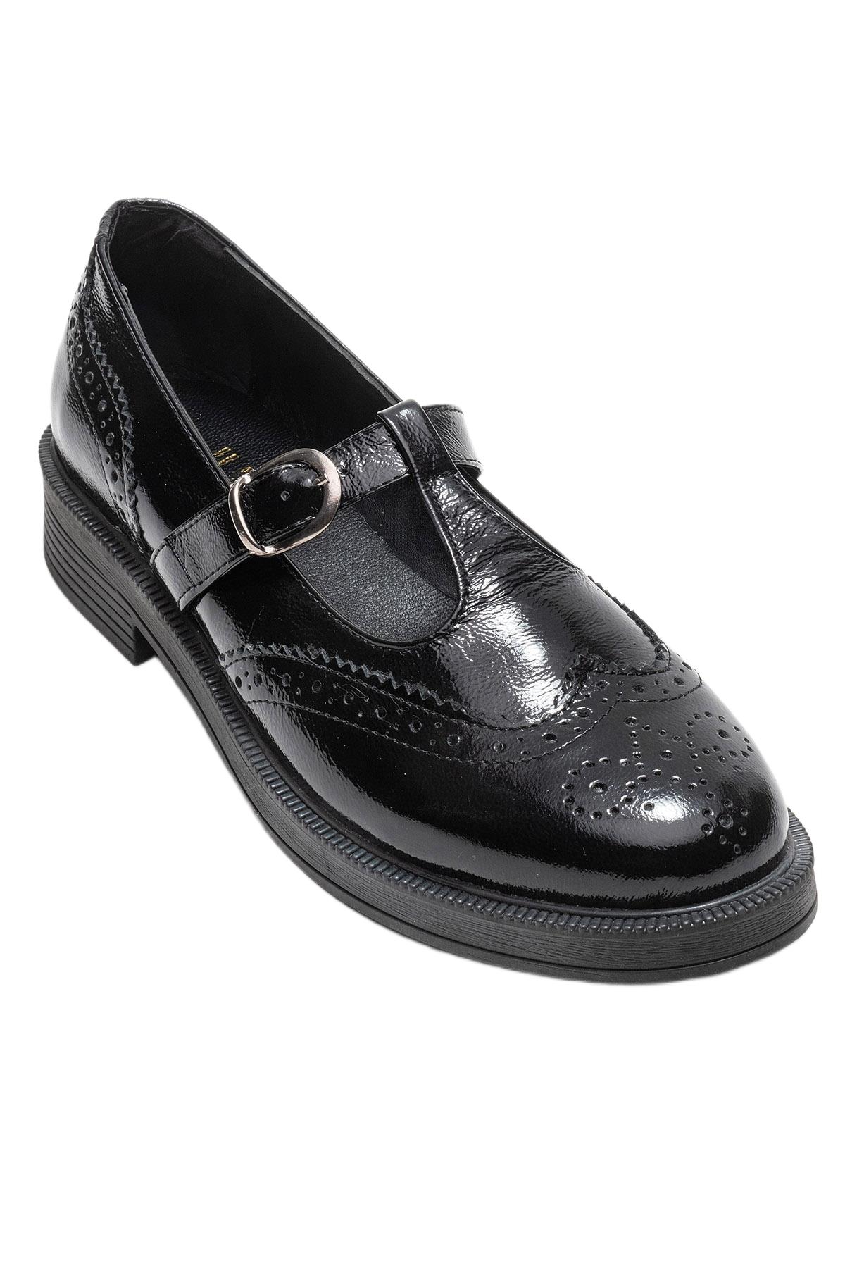 Forever & Always Shoes Women’s Janney Leather Strap Loafers – Black patent leather Forever & Always Shoes Women’s Janney Leather Strap Loafers – Black patent leather