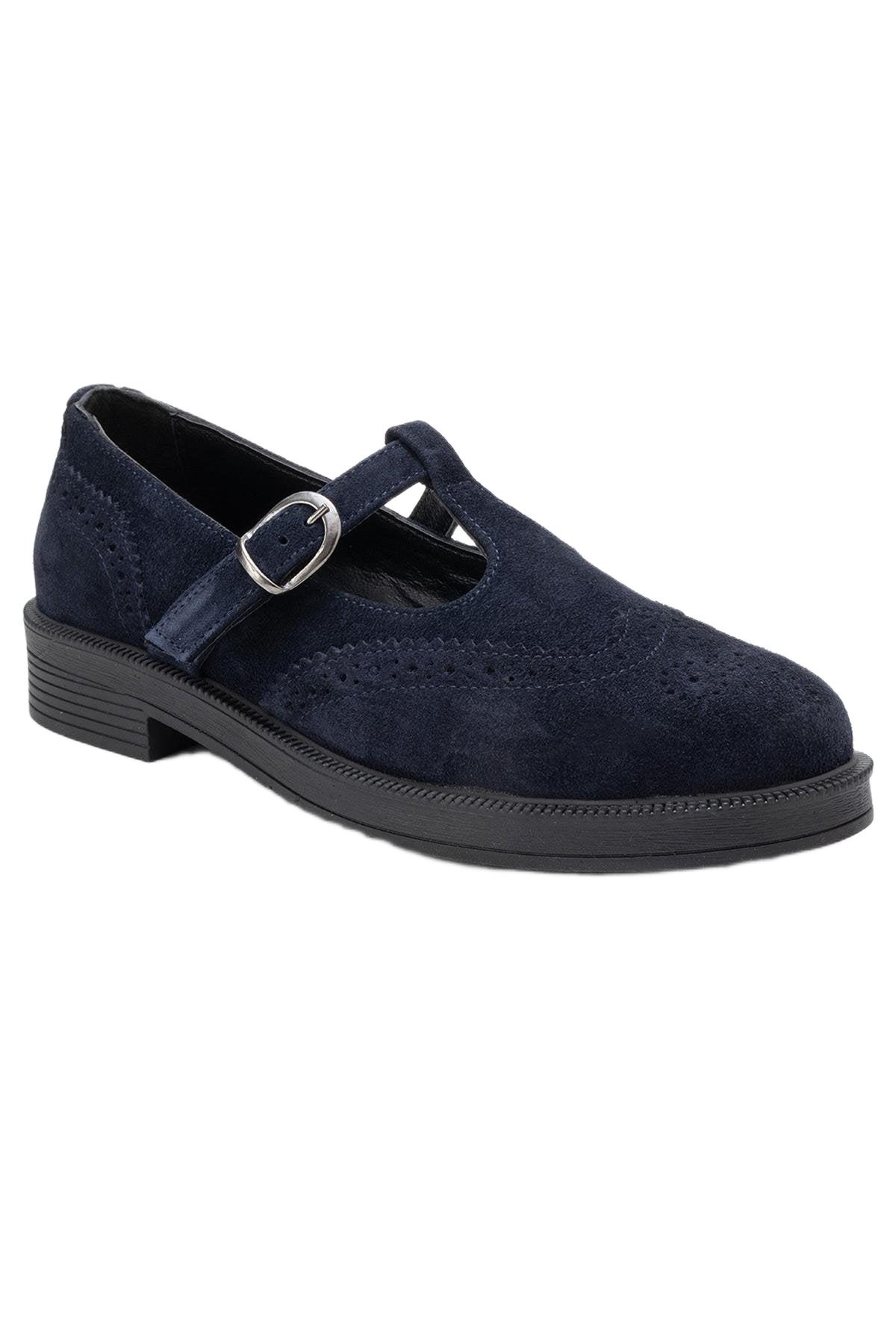 Forever & Always Shoes Women’s Janney Leather Strap Loafers – Navy suede leather