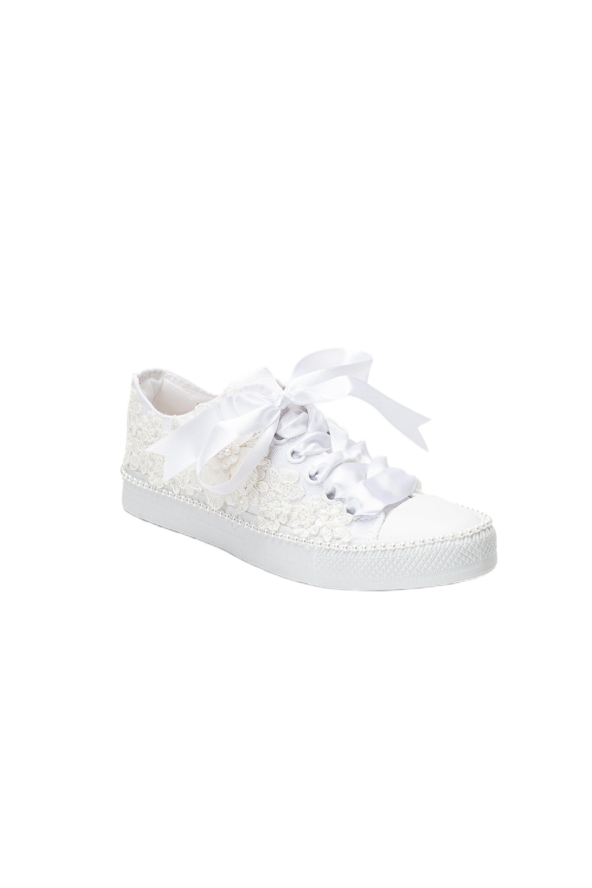 Forever & Always Shoes Women’s Marvelle Pearl Lace Bridal Sneaker – Ivory