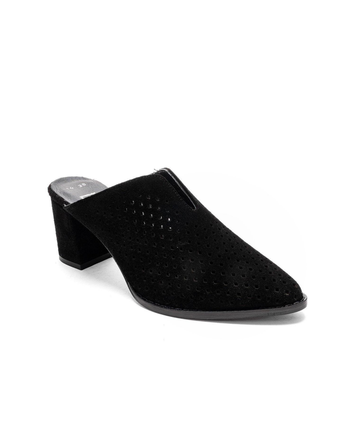 Forever & Always Shoes Women’s Toen Leather Block Heel Mule – Black suede