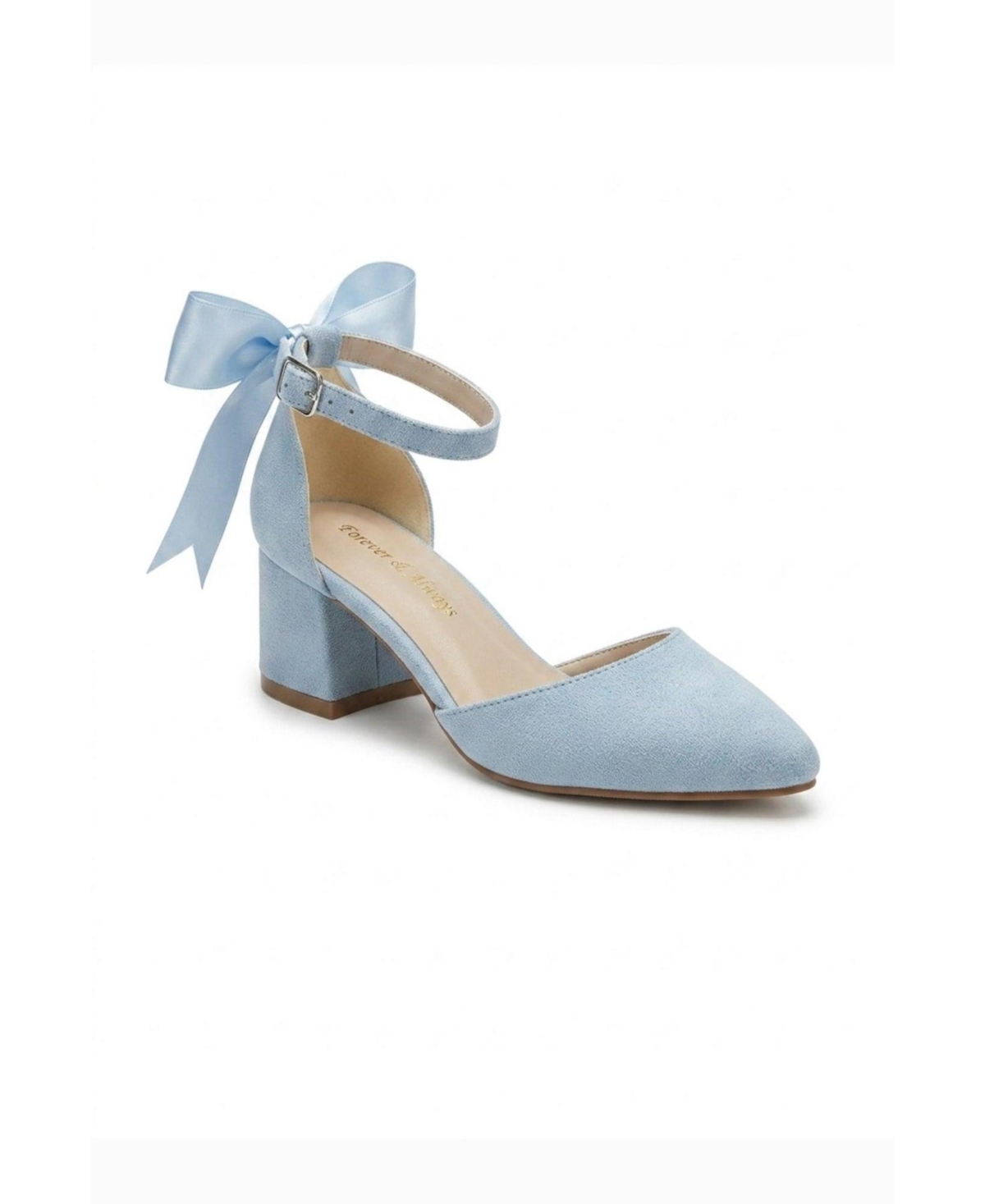 Forever and Always Shoes Women’s Arielle Bow Ankle Strap Block Heel Pump – Sky blue suede Forever and Always Shoes Women’s Arielle Bow Ankle Strap Block Heel Pump – Sky blue suede