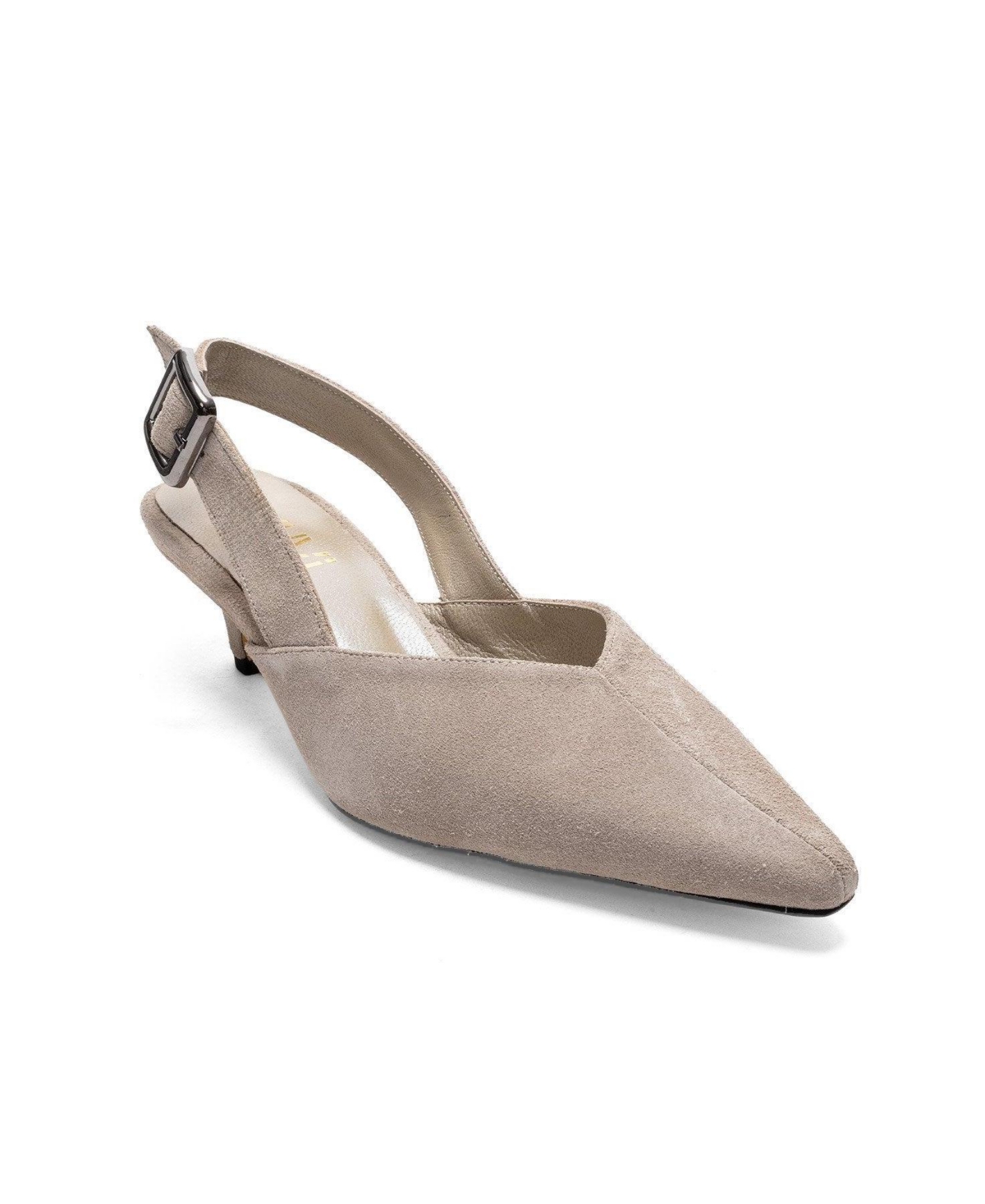 Forever and Always Women’s Shoes Dioris Leather Slingback Kitten Heel Pump – Beige suede