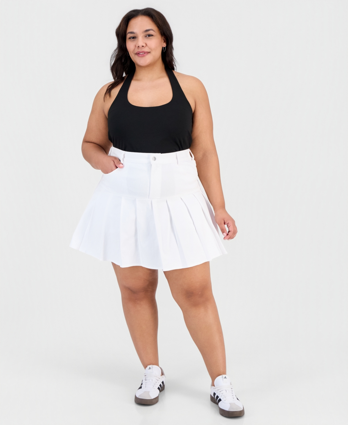 Full Circle Trends Trendy Plus Pleated-Hem Mini Skort – Bright White