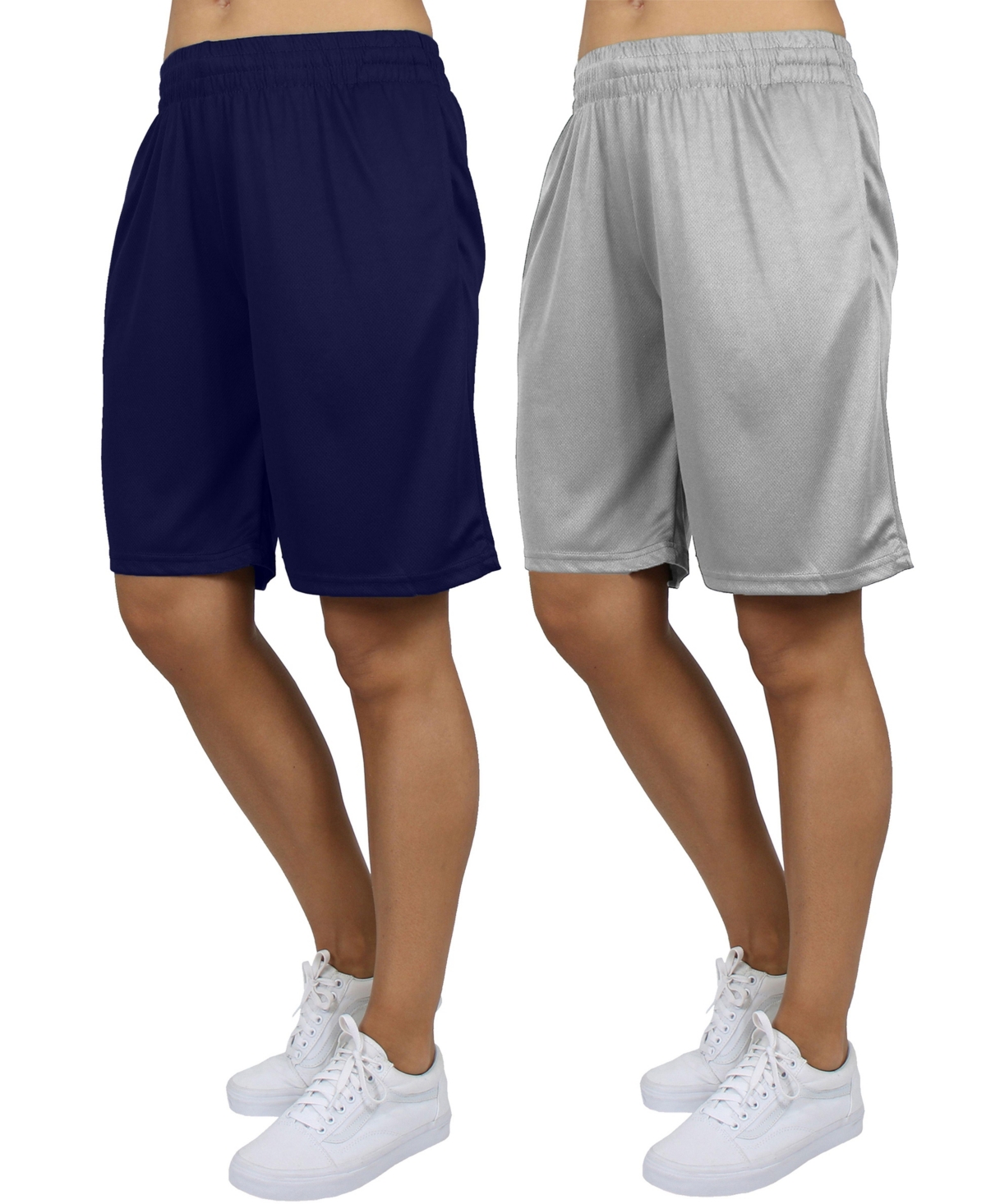 Galaxy By Harvic Women’s Loose Fit Moisture Wicking Performance Mesh Shorts-2 Pack – Navy – silver