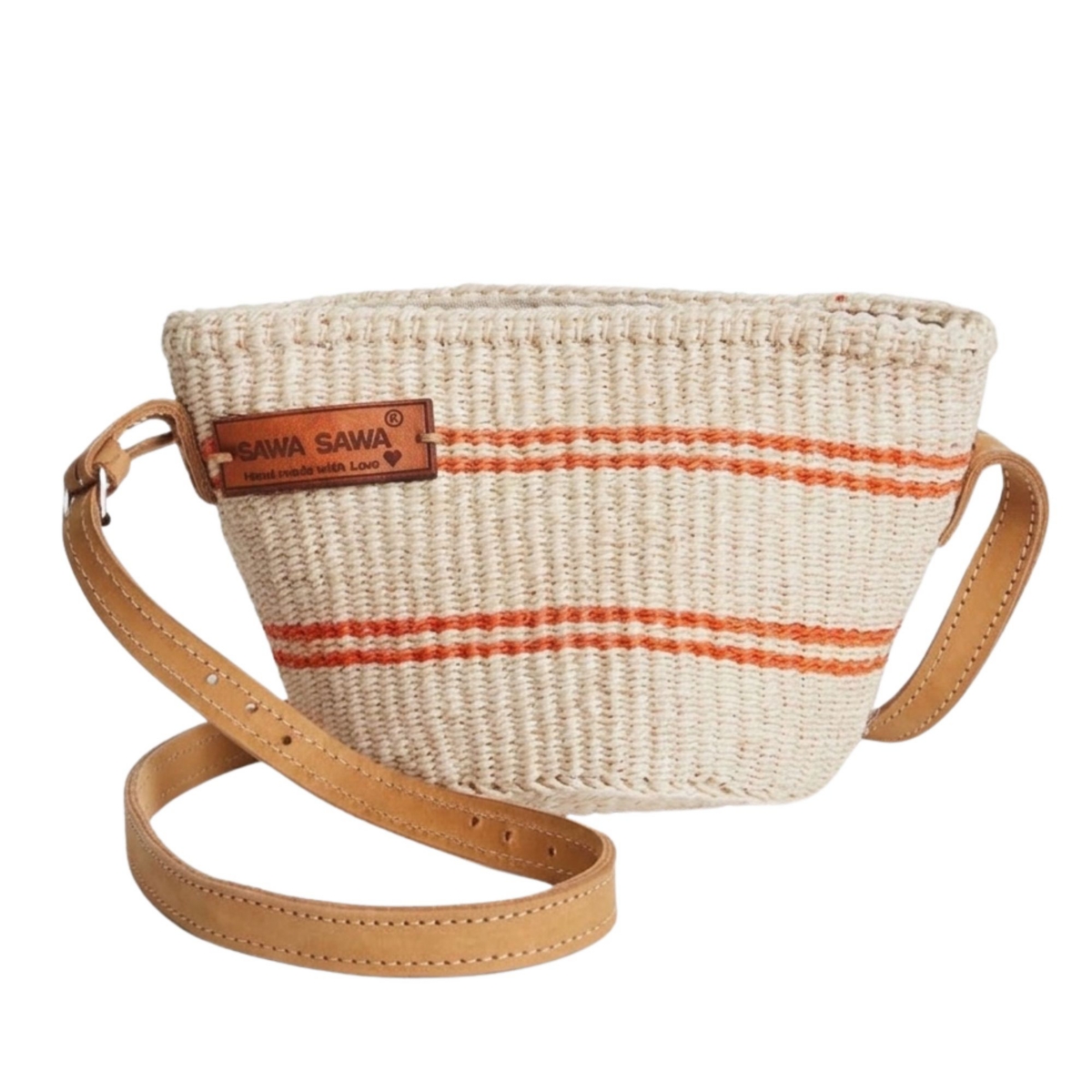 Generous Peace Handmade Sisal Crossbody Bag – White and Orange